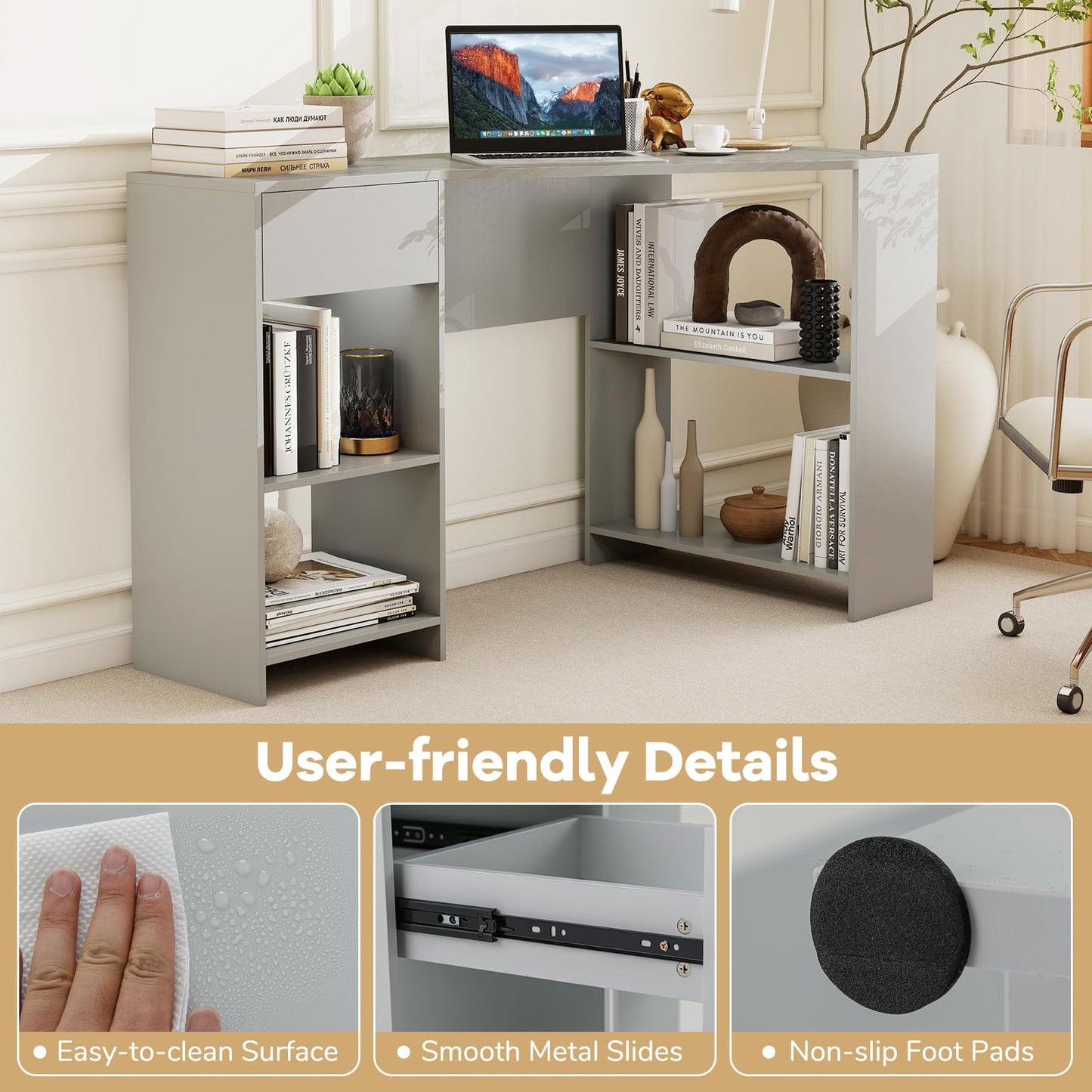 L-Shaped Computer Desk with Storage and Open Shelves for Living Room Bedroom