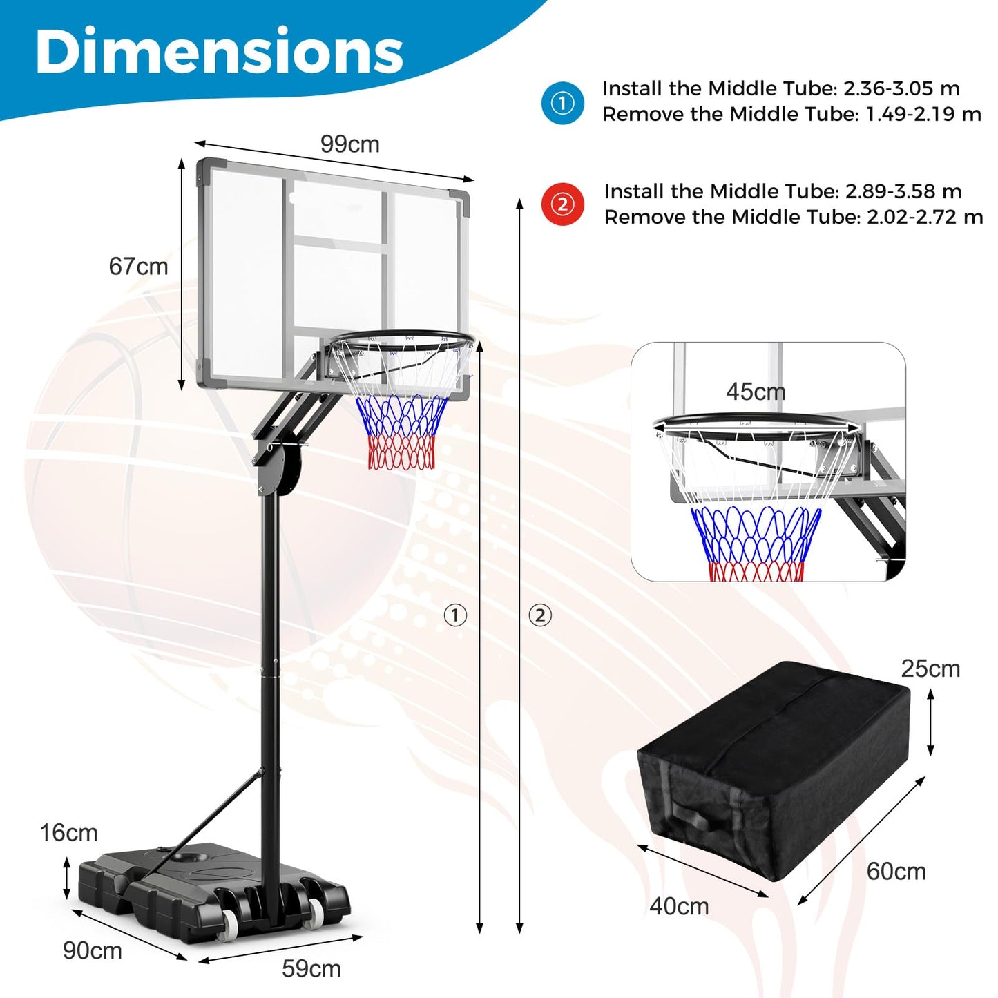 All Weather Basketball Goal System with 2 Wheels