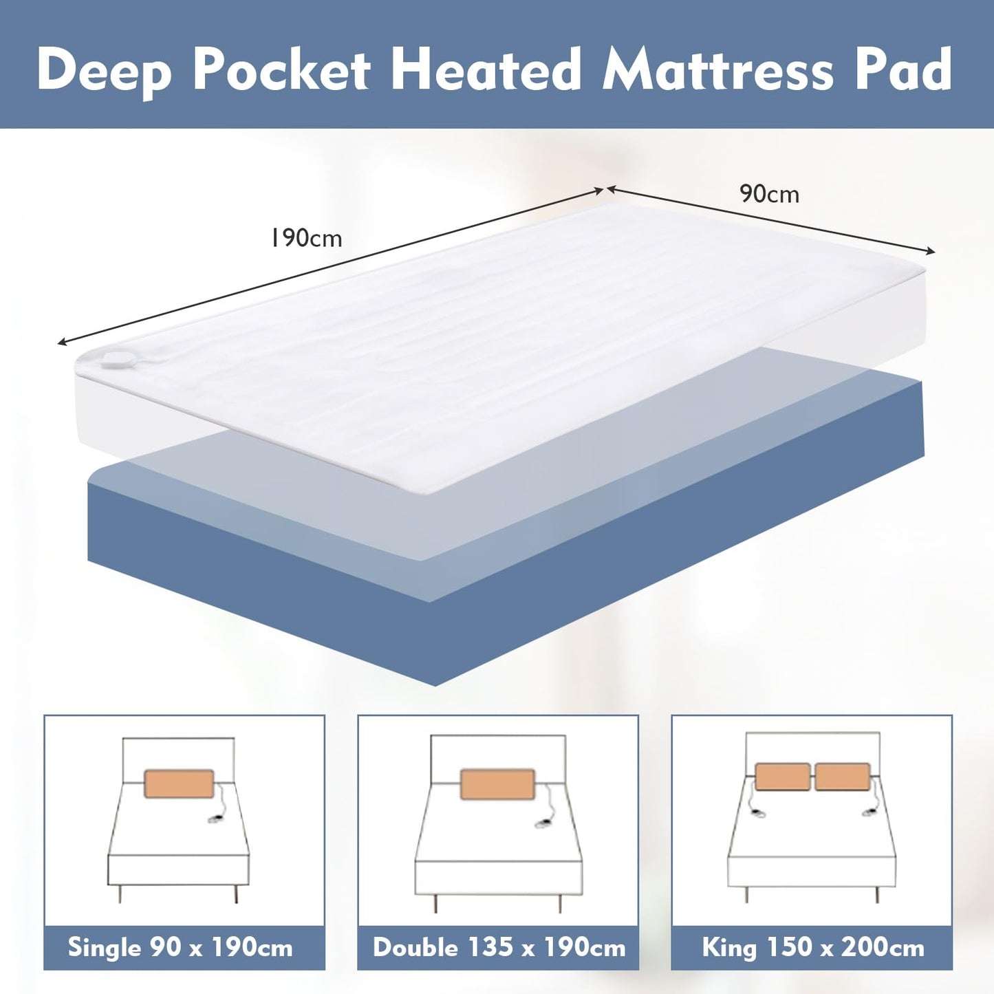 Heated Mattress Pad with 8 Temp Settings and Timing Function