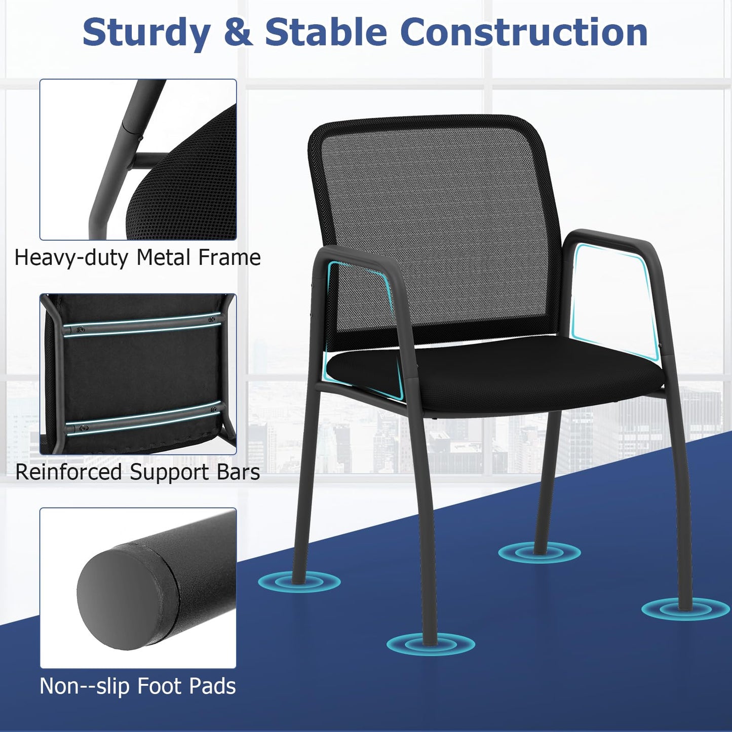 Office Guest Chairs with Ergonomic Mesh Backrest and Cushioned Seat