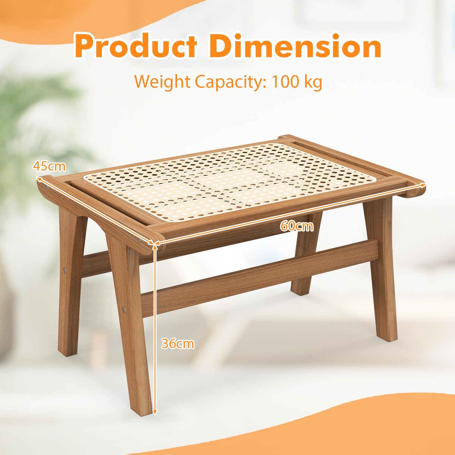 Hand-woven Wicker Footrest Vanity Stool for Living Room