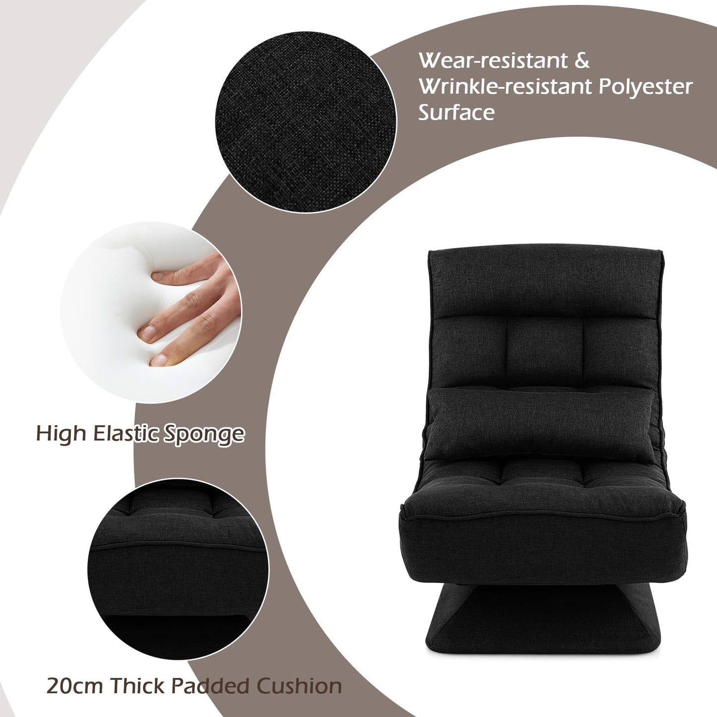 4-Position Adjustable Floor Chair with Swivel Base