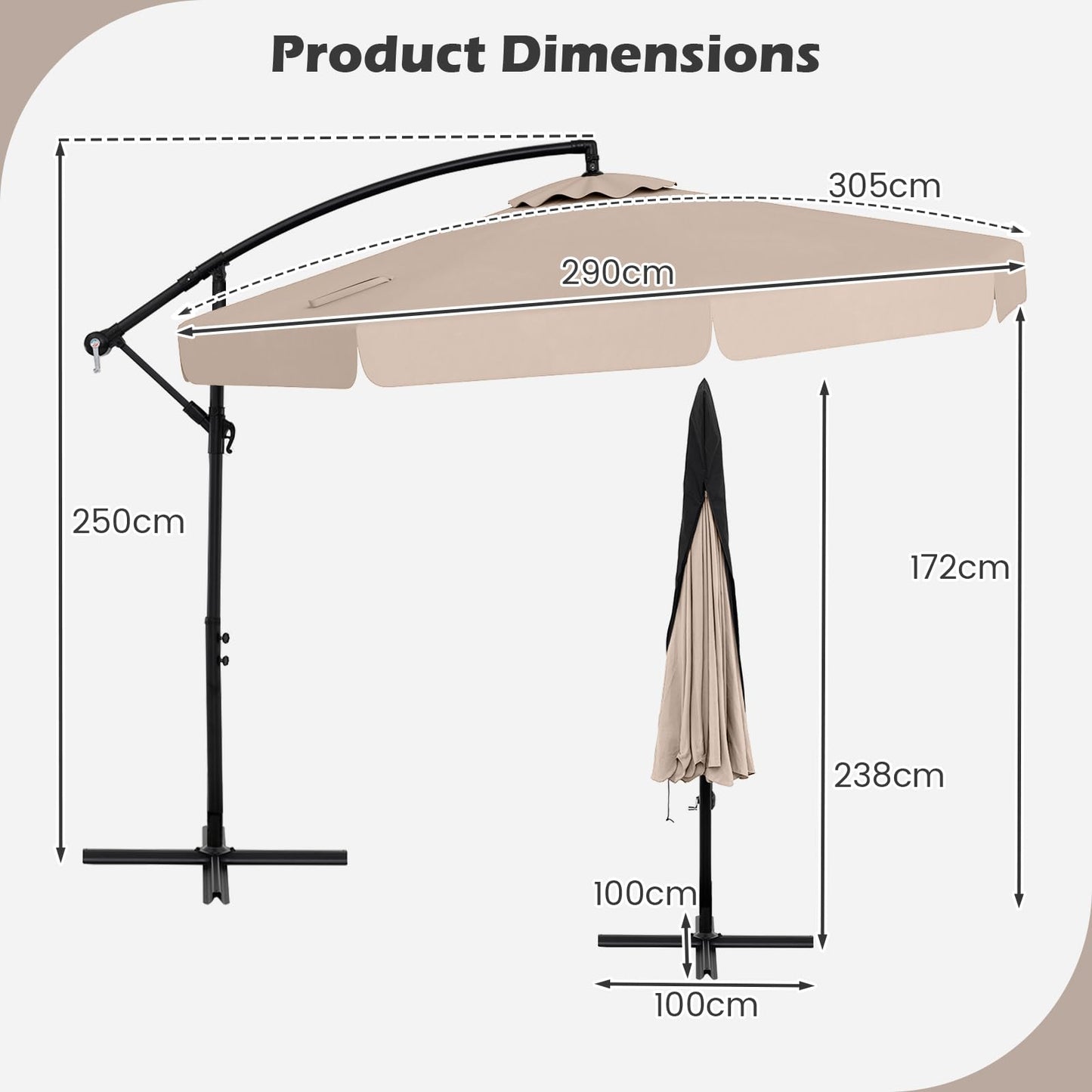 2.9M Patio Cantilever Parasol with Cover and Tilt Function