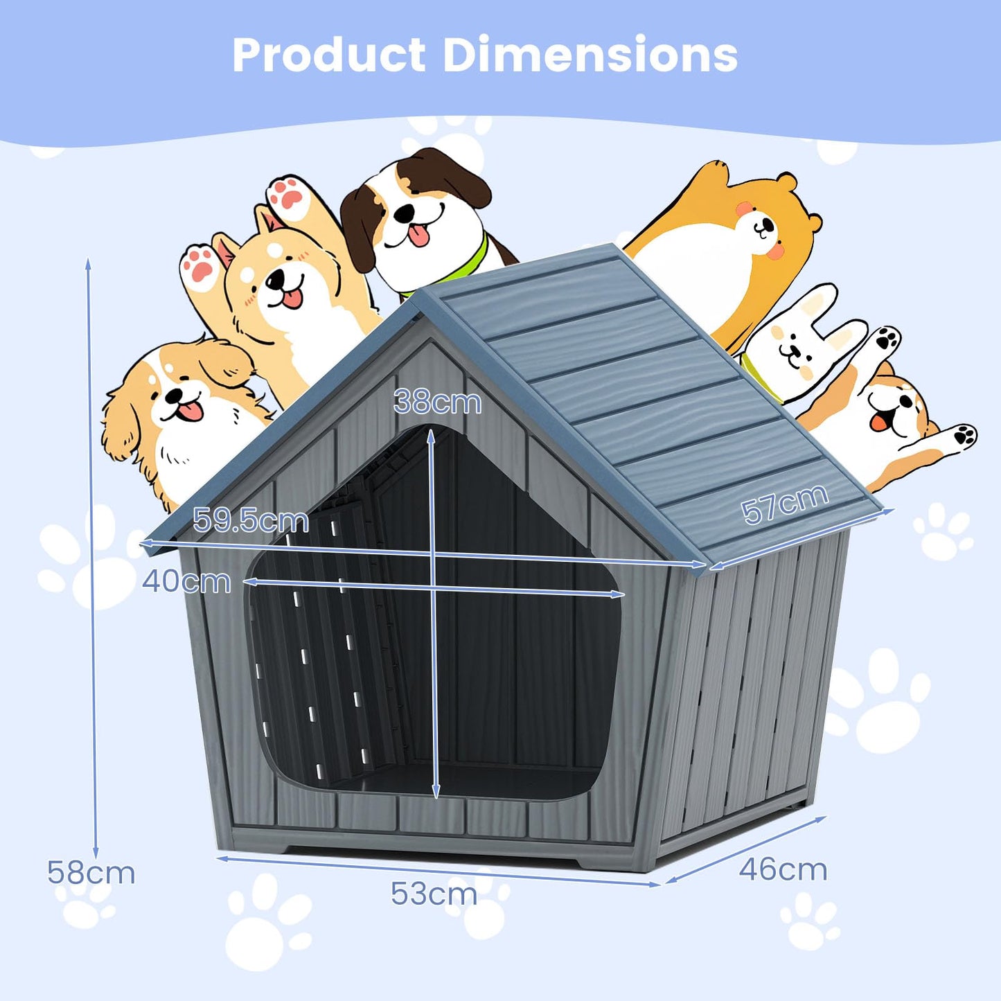 Plastic Dog House, Indoor Outdoor Cat House Condo with Sloping Roof