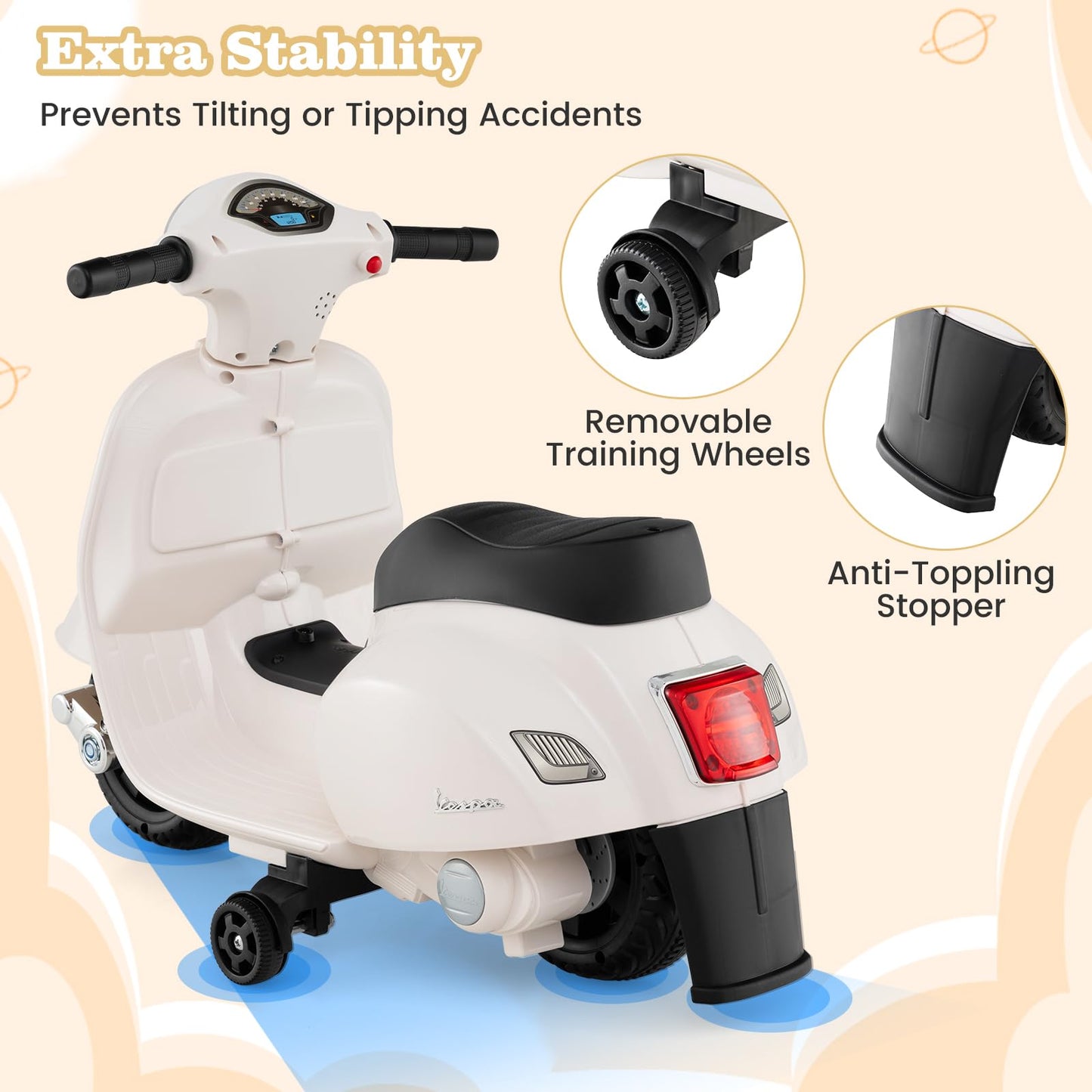 6V Kids Ride on Motorcycle Vespa Licensed with Lights and Horn Sound