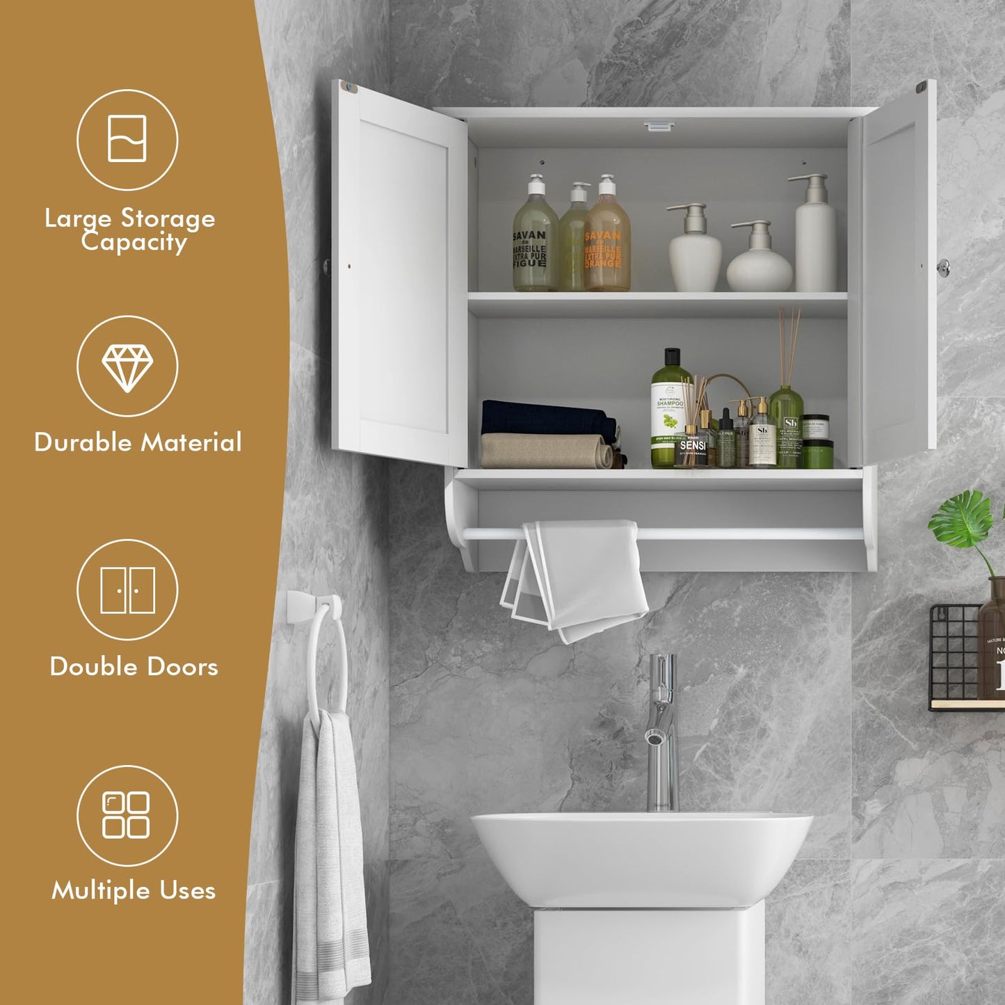 Wall Mounted Bathroom Cabinet with Adjustable Shelf