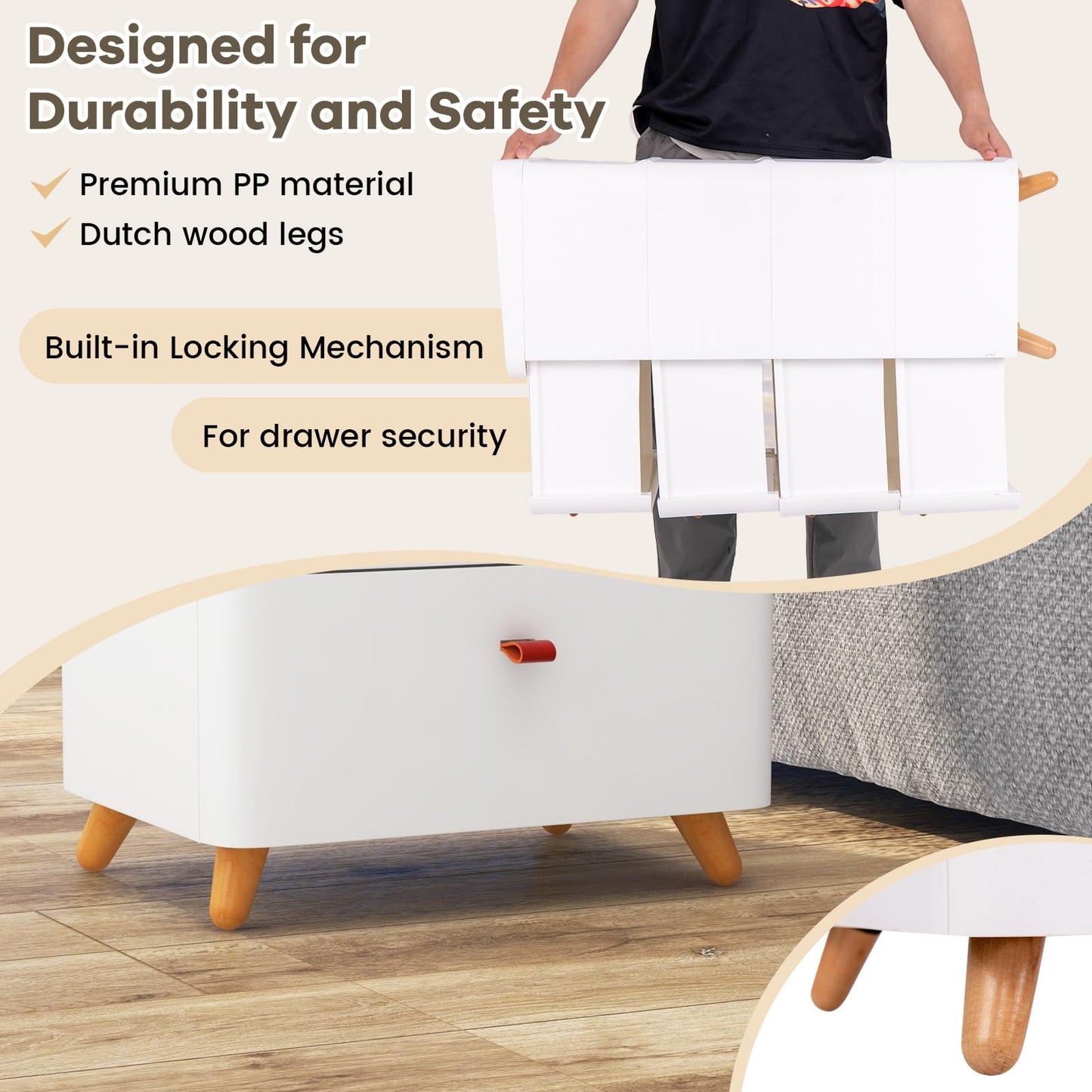 4-Drawer Dresser with Removable Organizer Tray and Solid Wood Legs