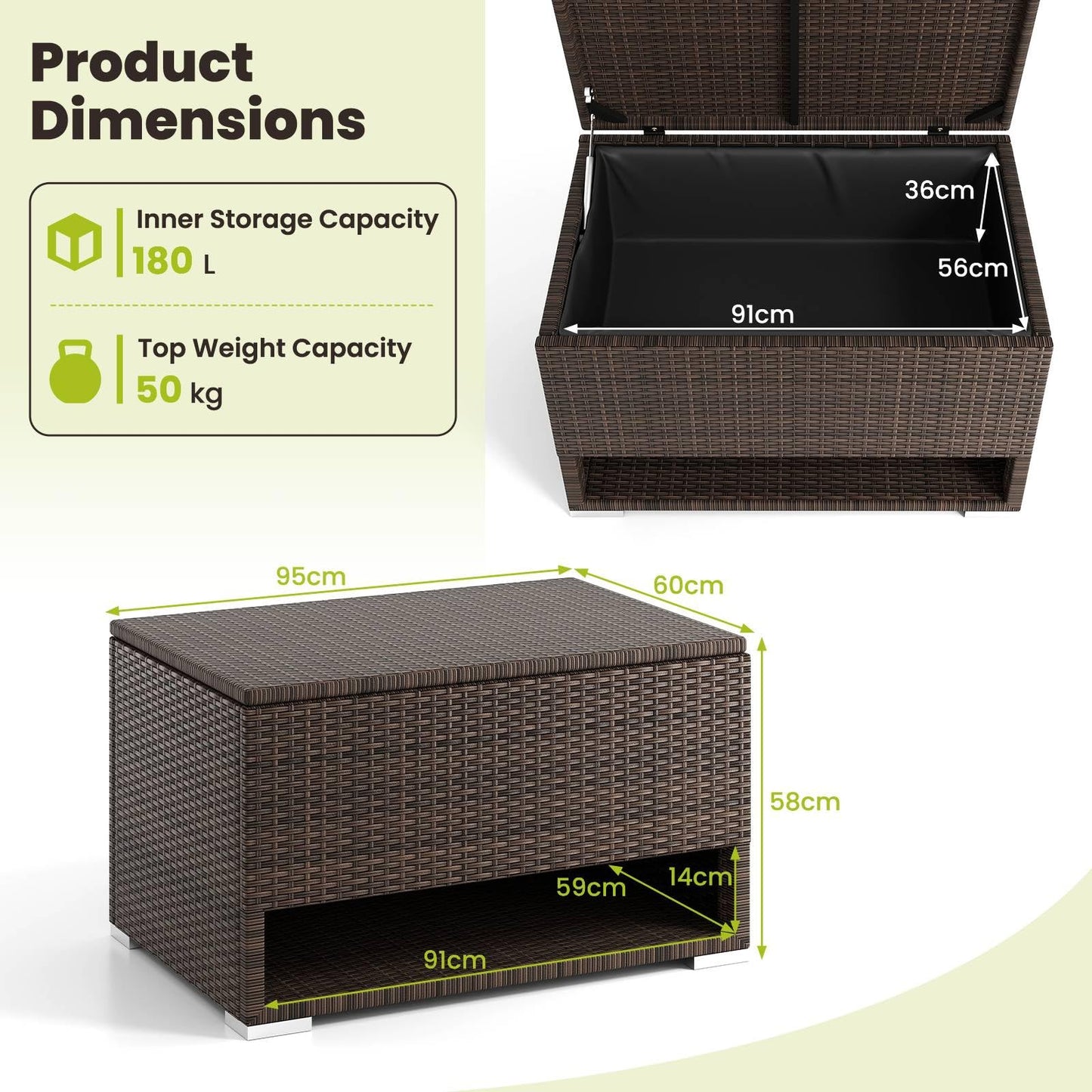 PE Rattan Storage Bin with Waterproof Liner and Shoe Rack