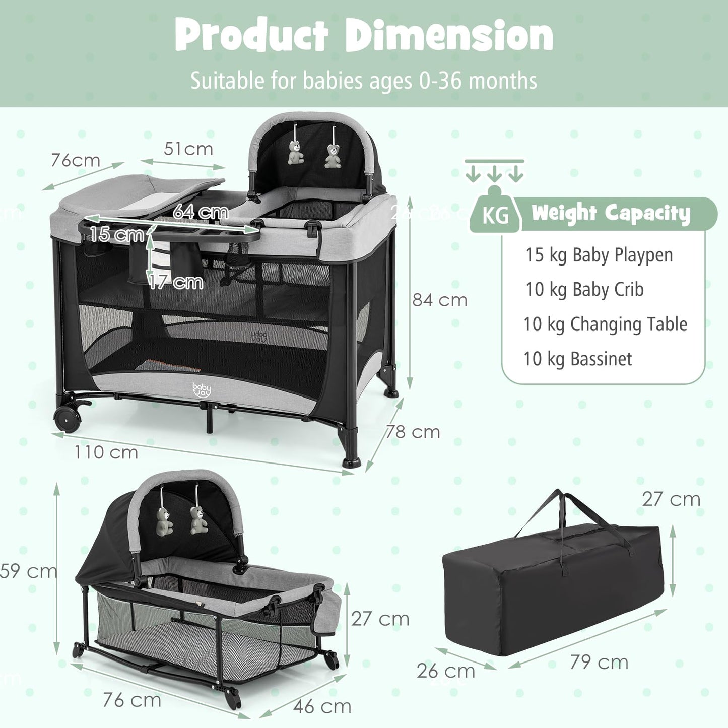 Portable Baby Crib Bassinet with Mattress