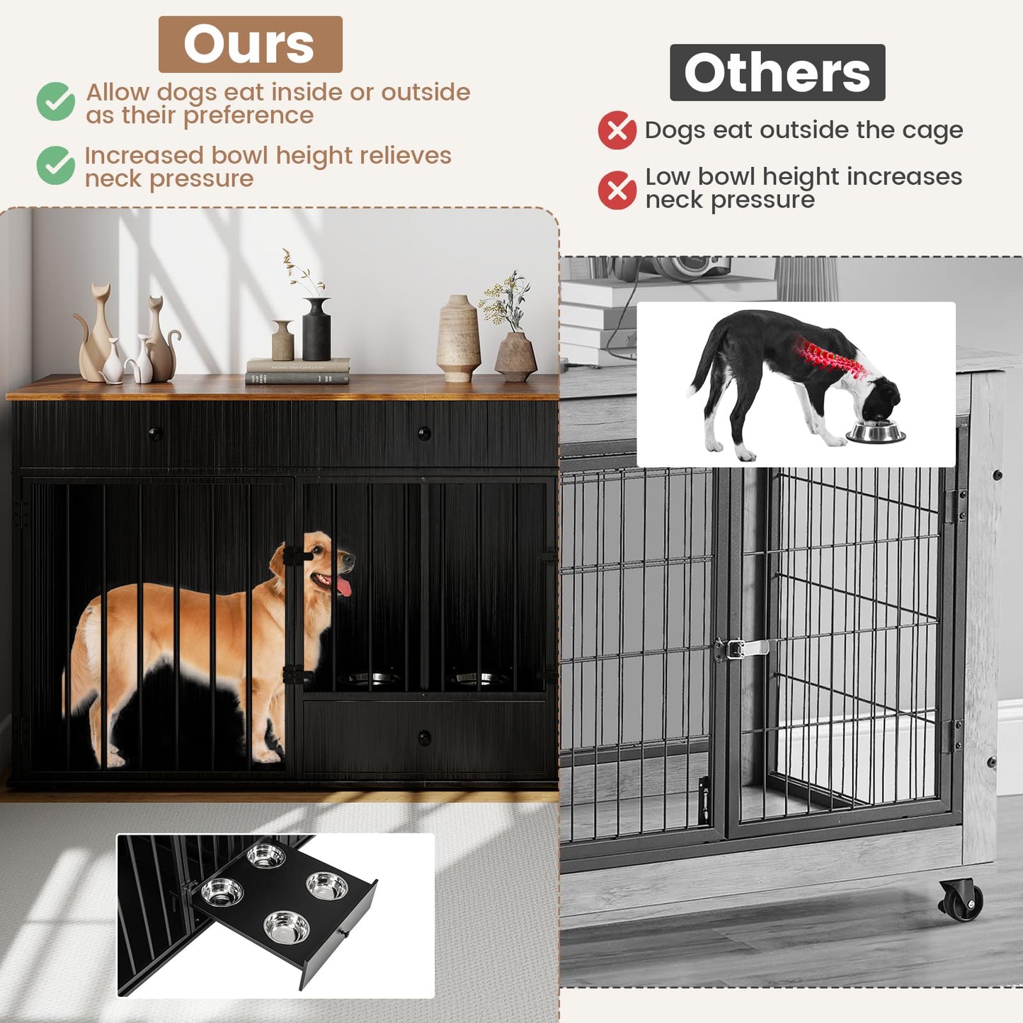 Heavy Duty Dogs Cage with Double Doors and Divider Indoor Puppy Kennel Side Table