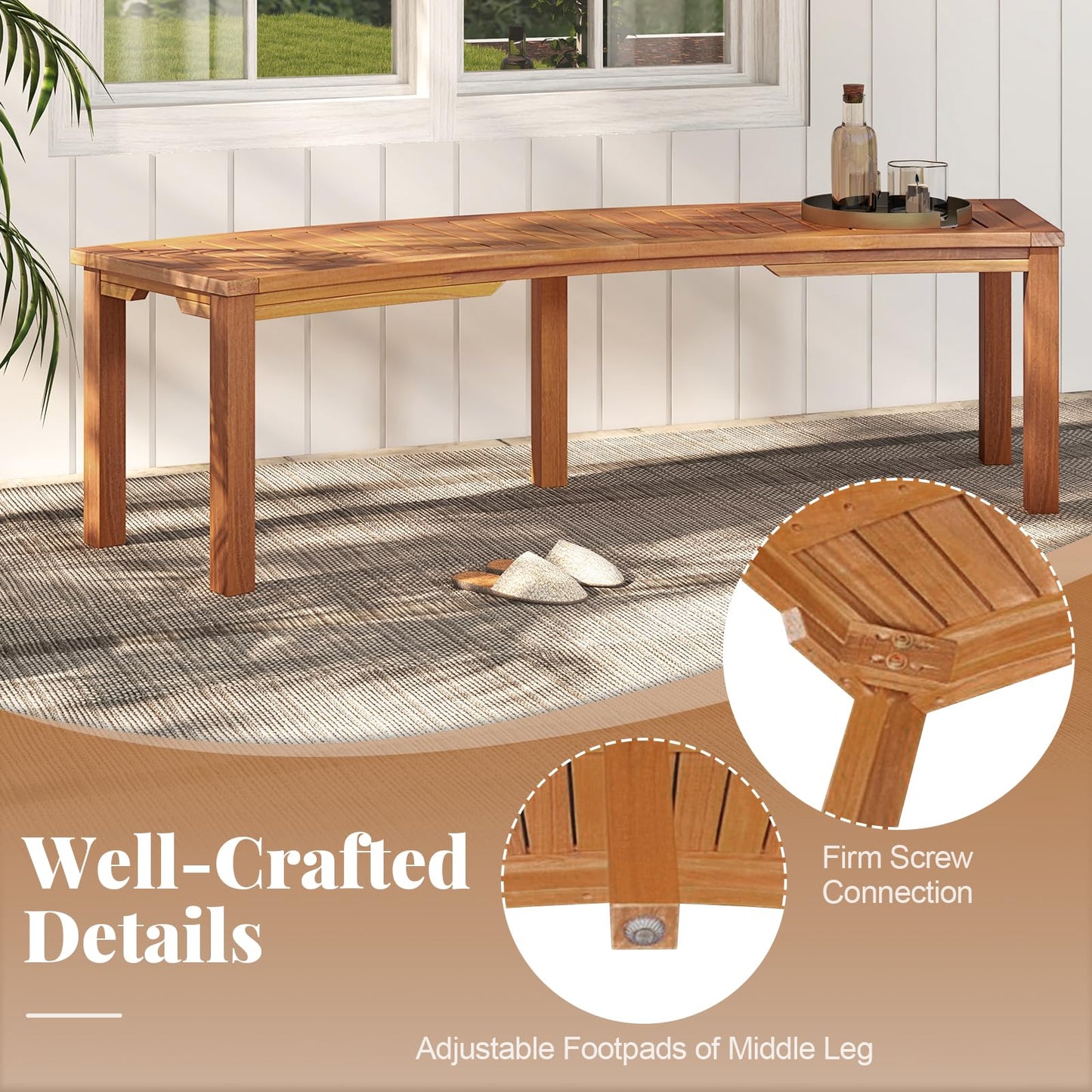 Curved Fire Pit Bench with Slatted Seat and Painted Surface