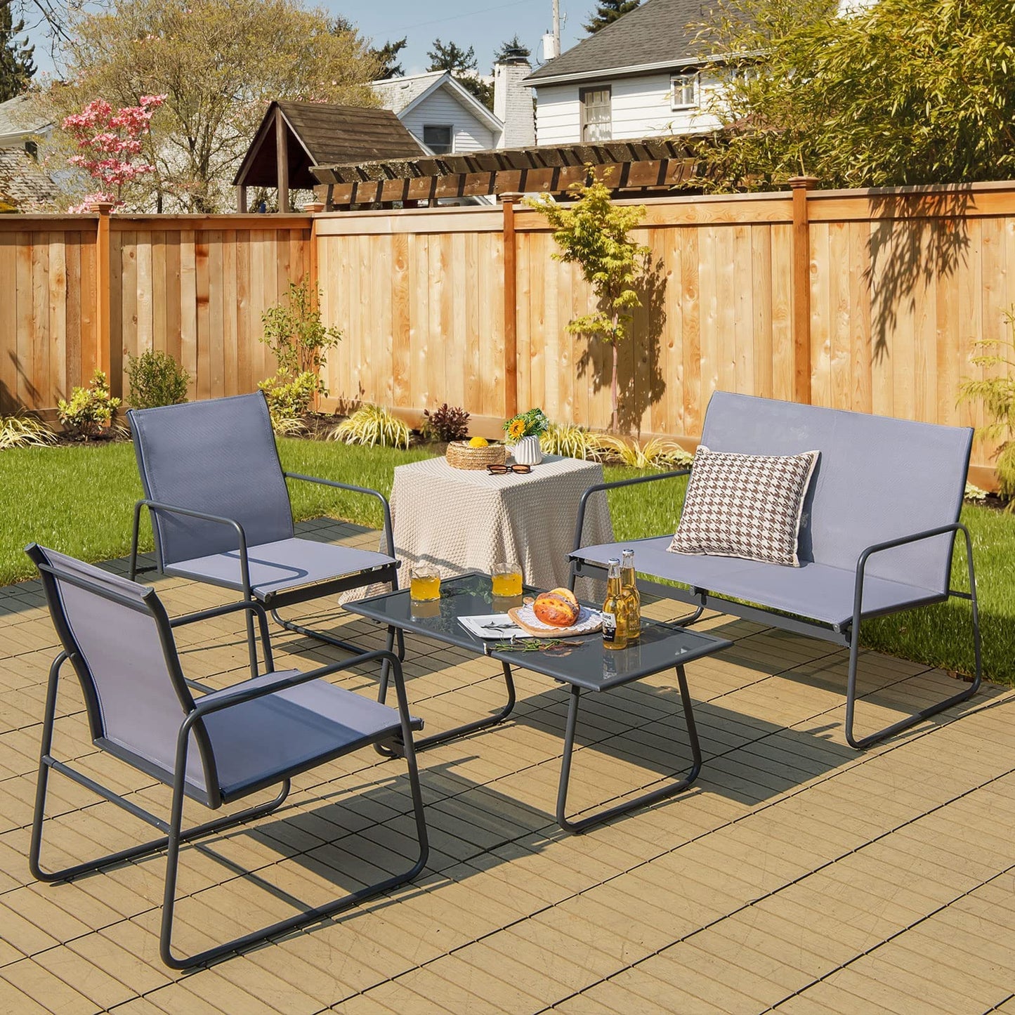 Outdoor Conversation Furniture Table Chairs Set for Balcony Lawn Poolside