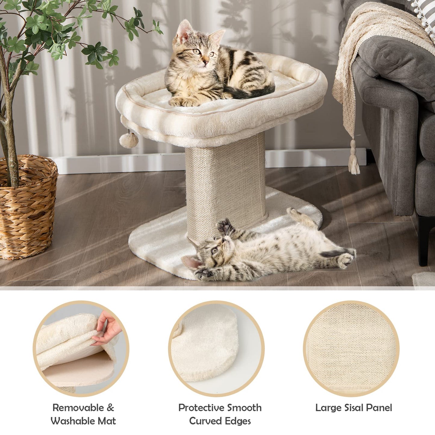 2-Tier Cats Tower with Sisal Scratching Panel Scratcher and Jingling Toy