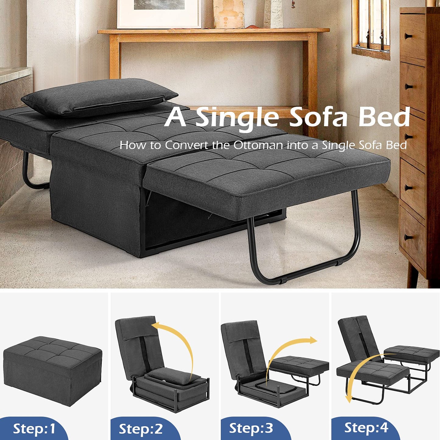 4 in 1 Convertible Sofa Bed with Adjustable Backrest