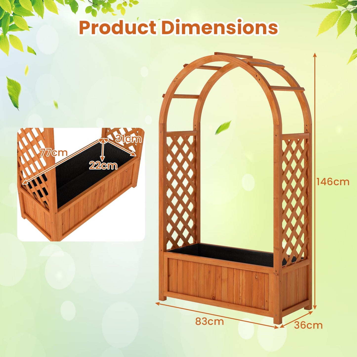 Garden Planter with Arch Trellis for Backyard Balcony