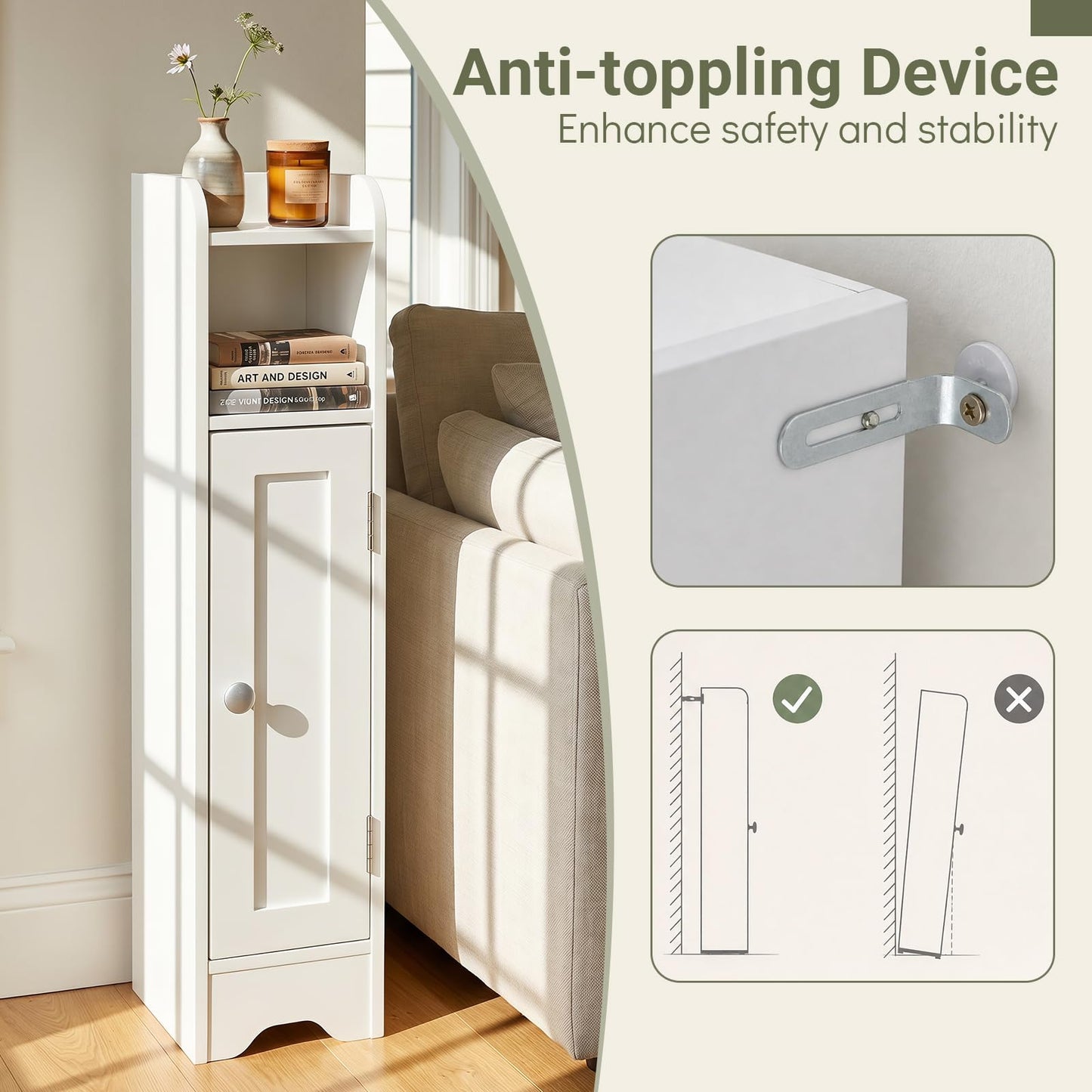 Freestanding Slim Storage Cupboard with Adjustable Shelves
