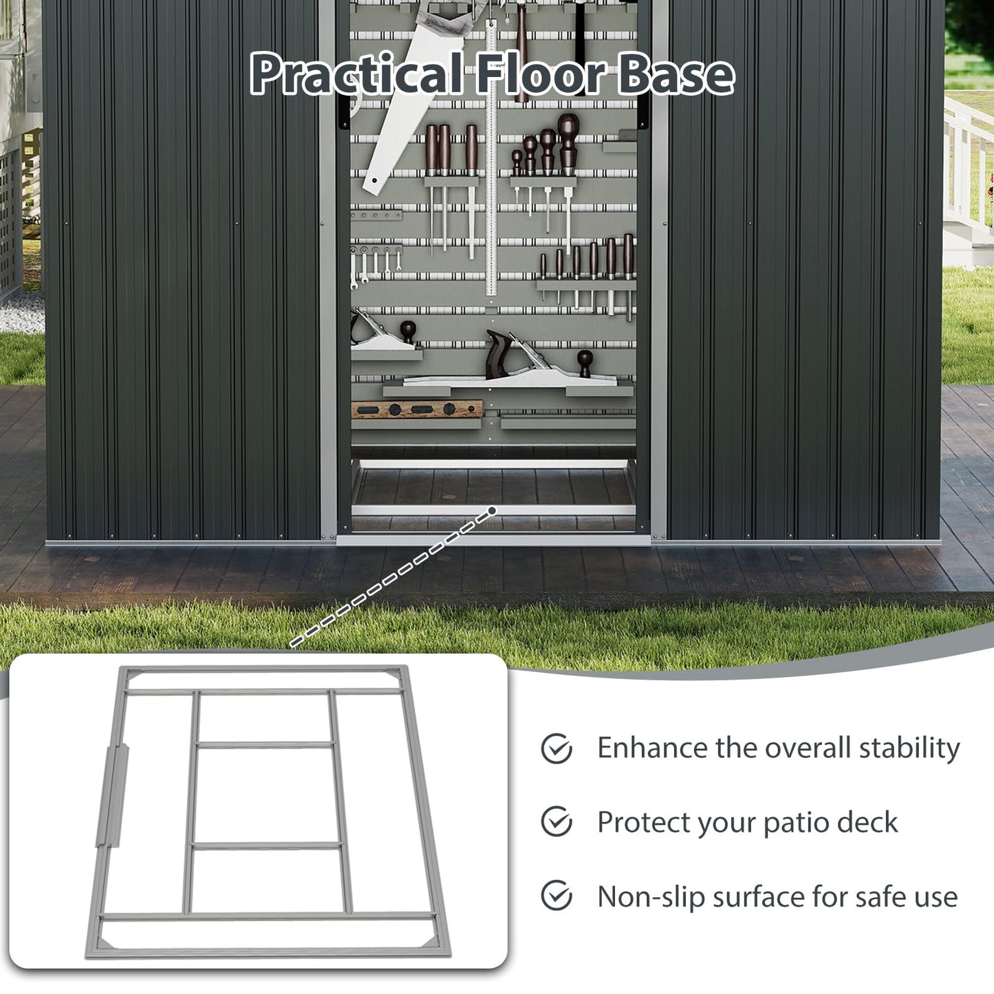 8x6FT Galvanized Metal Garden Shed Outdoor Lockable Tool Storage House