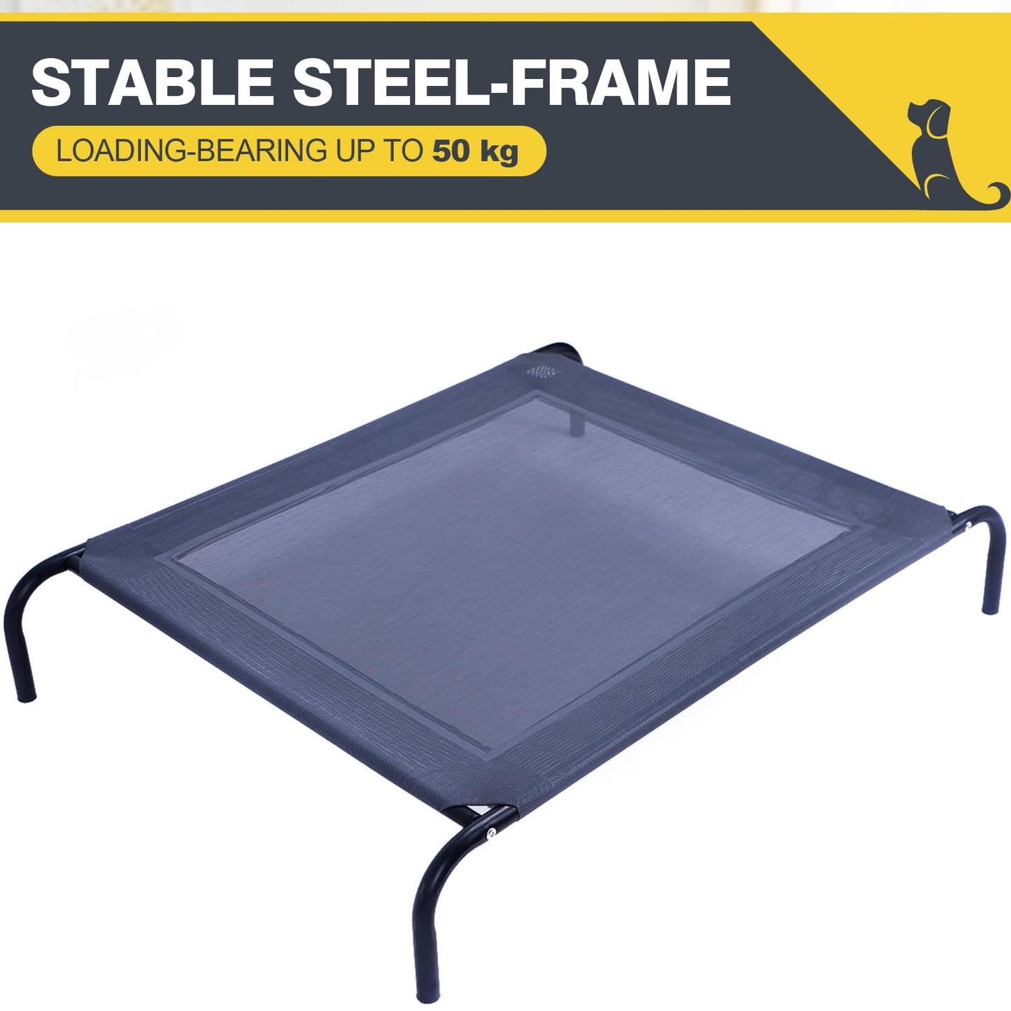 Portable Raised Dog Bed with Waterproof and Breathable Mat & Anti-Slip Foot Pads