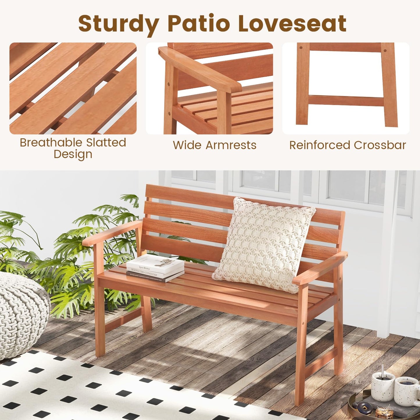 2-Seater Hardwood Ergonomic Garden Bench