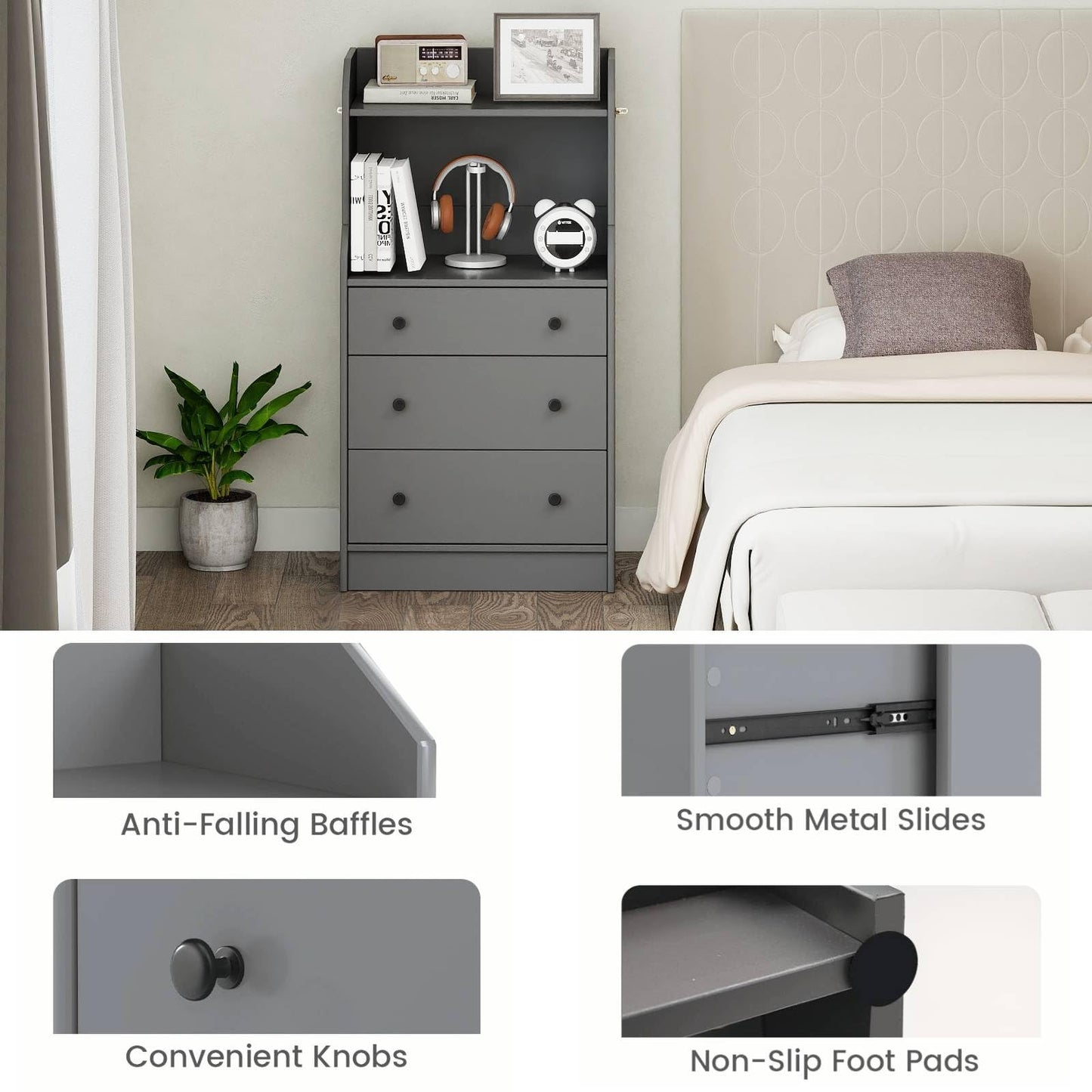 Modern Chest of Drawers Dresser with Shelves