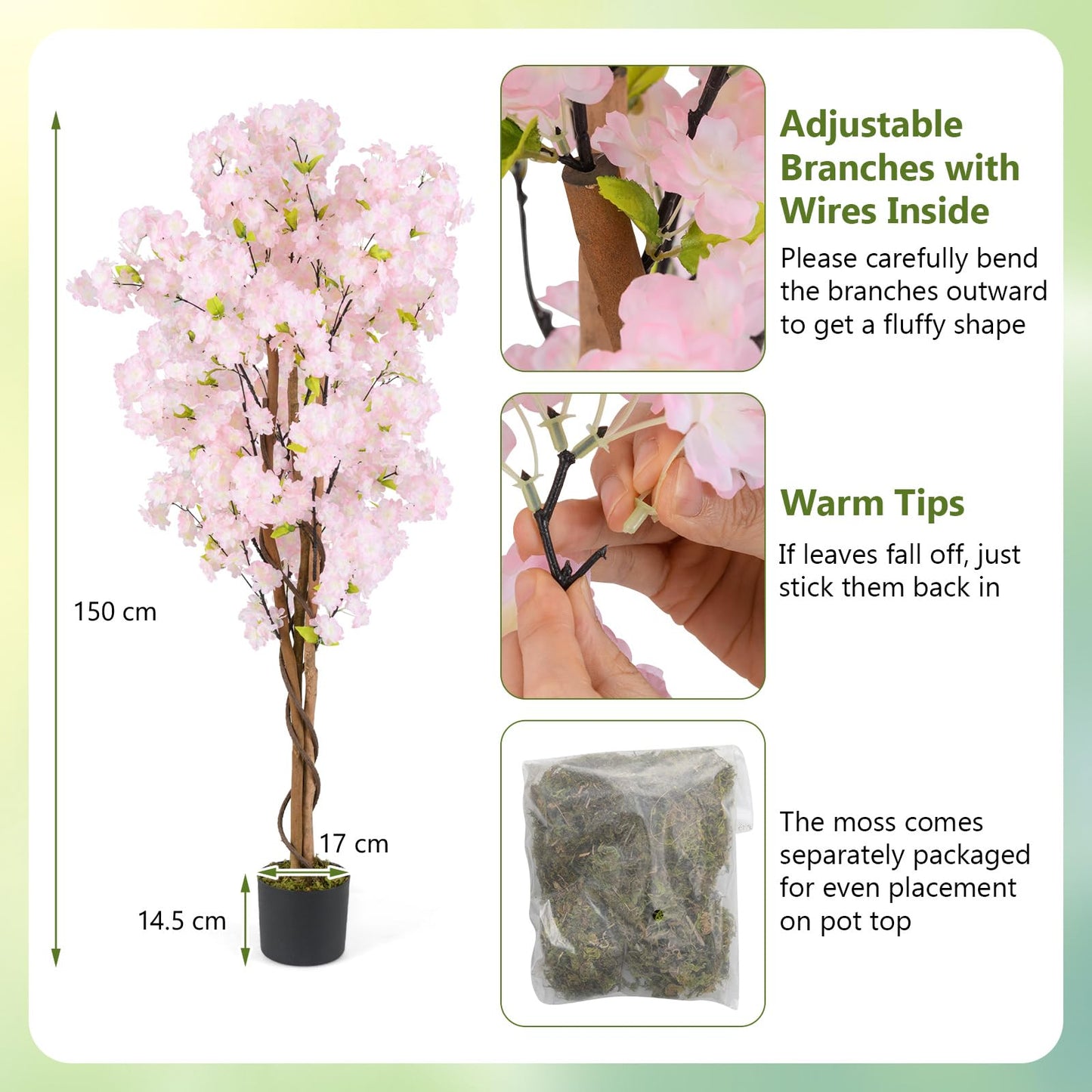 150CM Tall Artificial Cherry Blossom Tree Faux Flower Plant in Nursery Pot