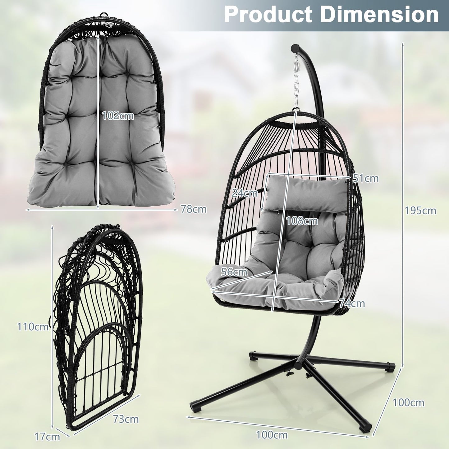 Upholstered Rattan Wicker Swing Egg Chair with Soft Cushion