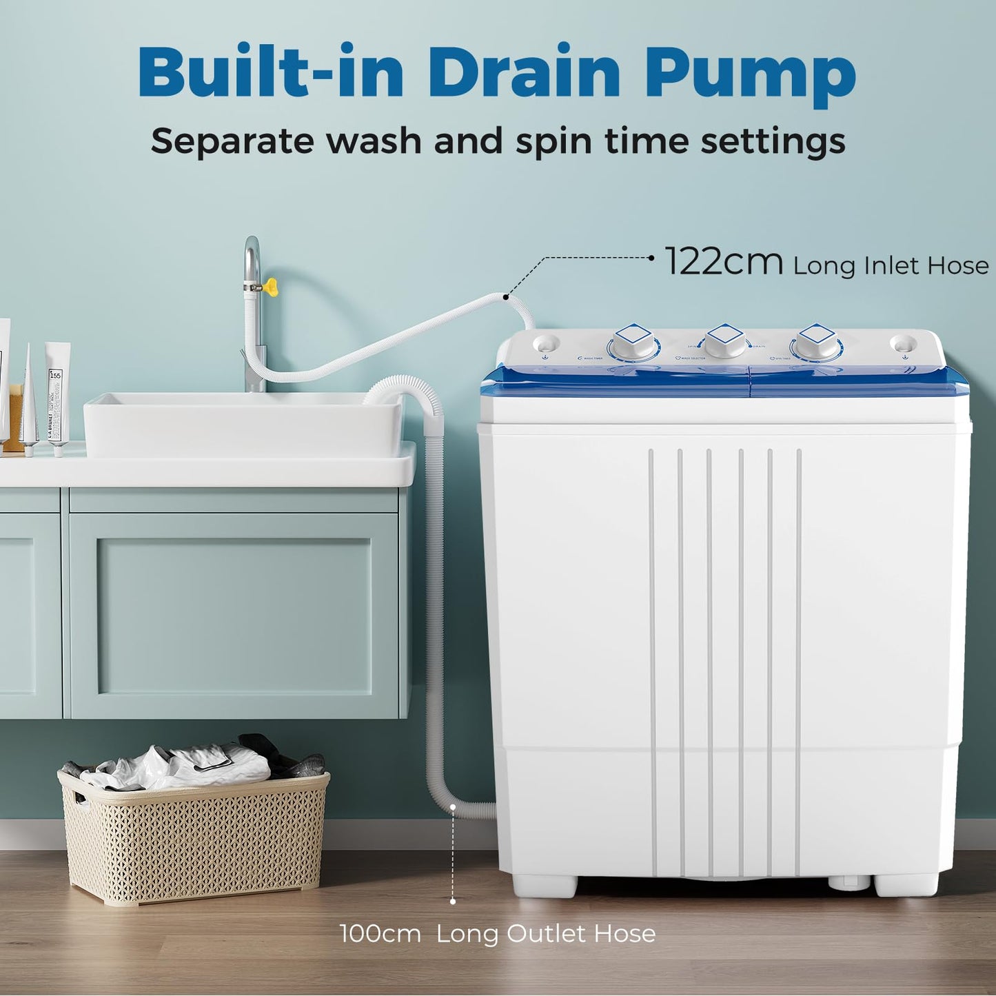Portable Washing Machine with Drain Pump for Apartment Dorm