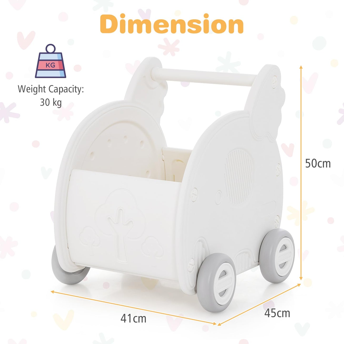 2 in 1 Toddler Push Along Shopping Cart with Storage Chest