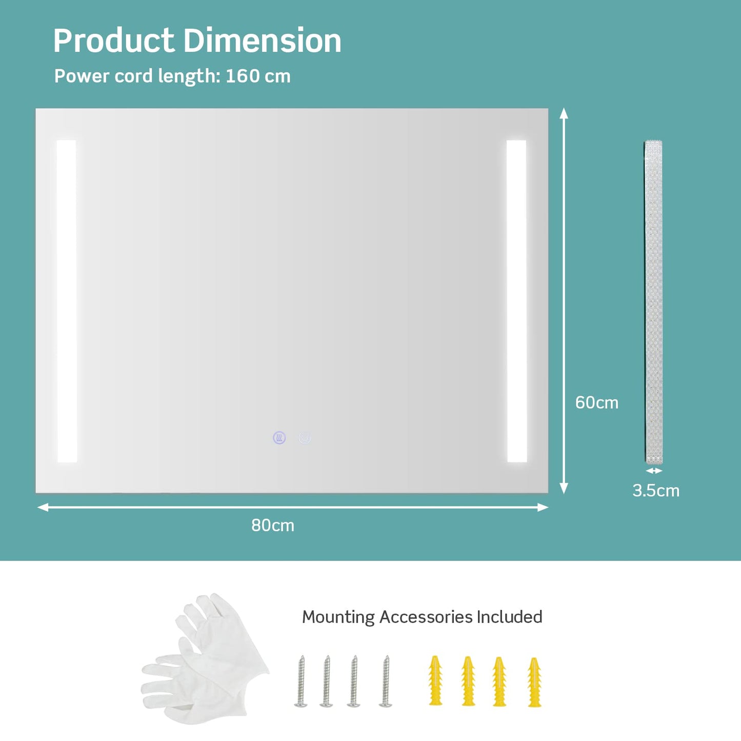 80x60cm LED Illuminated Bathroom Mirror