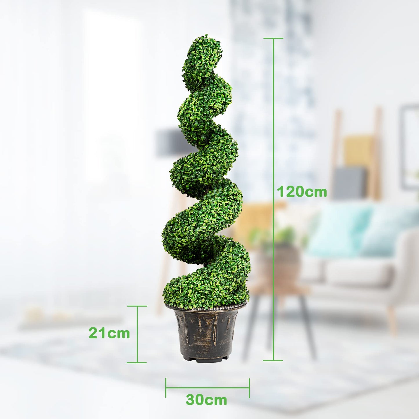 120cm Greenery Faux Boxwood Spiral Plant with Realistic Leaves and Pot