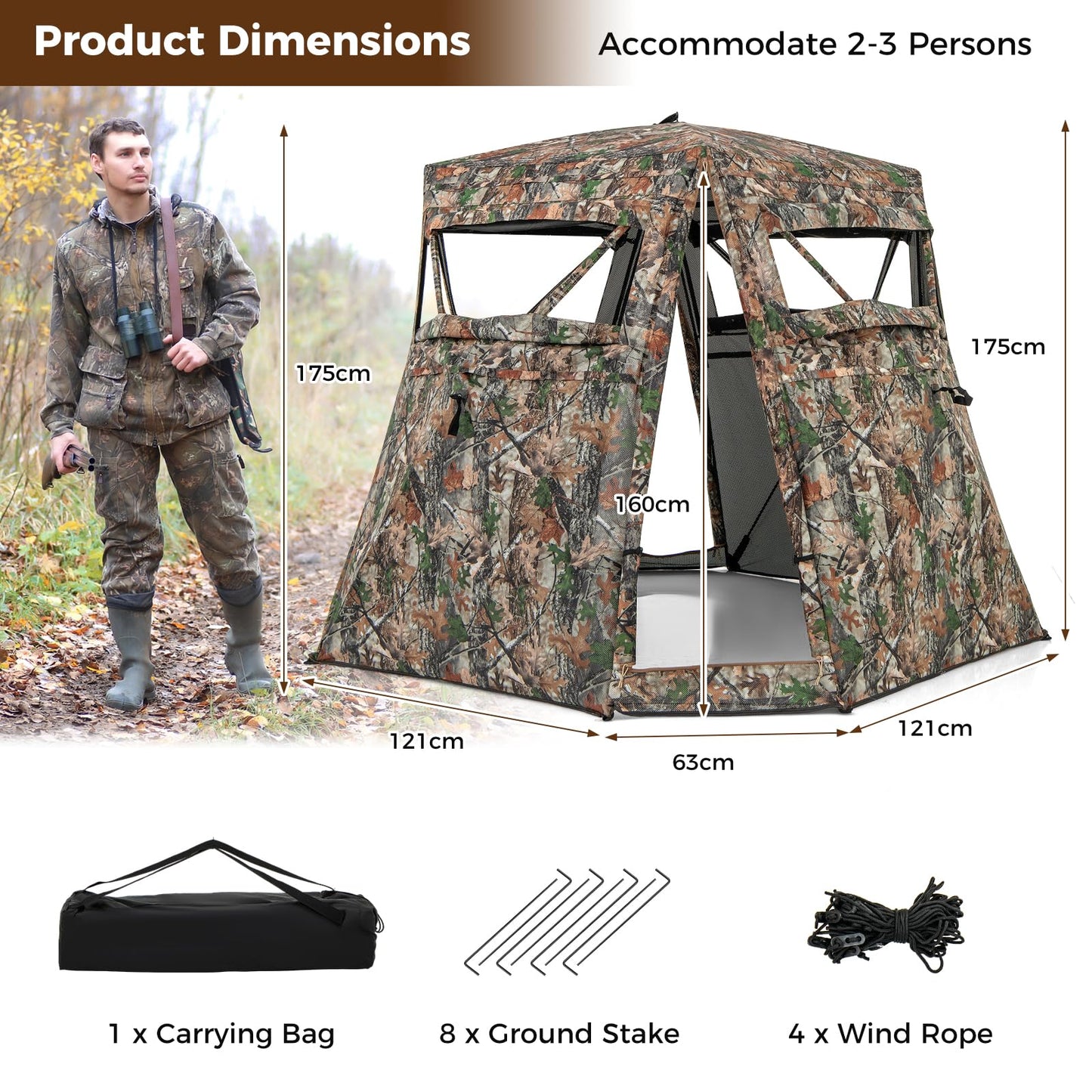 360° One Way See Through Camouflage Ground Tent with Carrying Bag