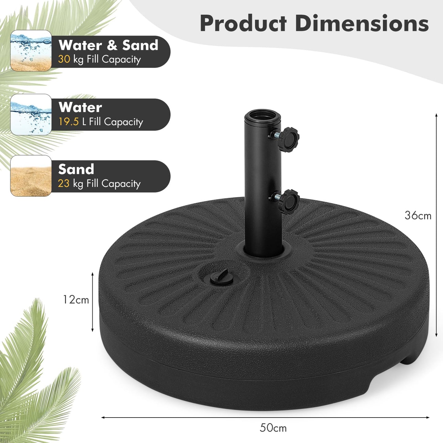 Water and Sand Fillable Umbrella Stand with Built-in Handle