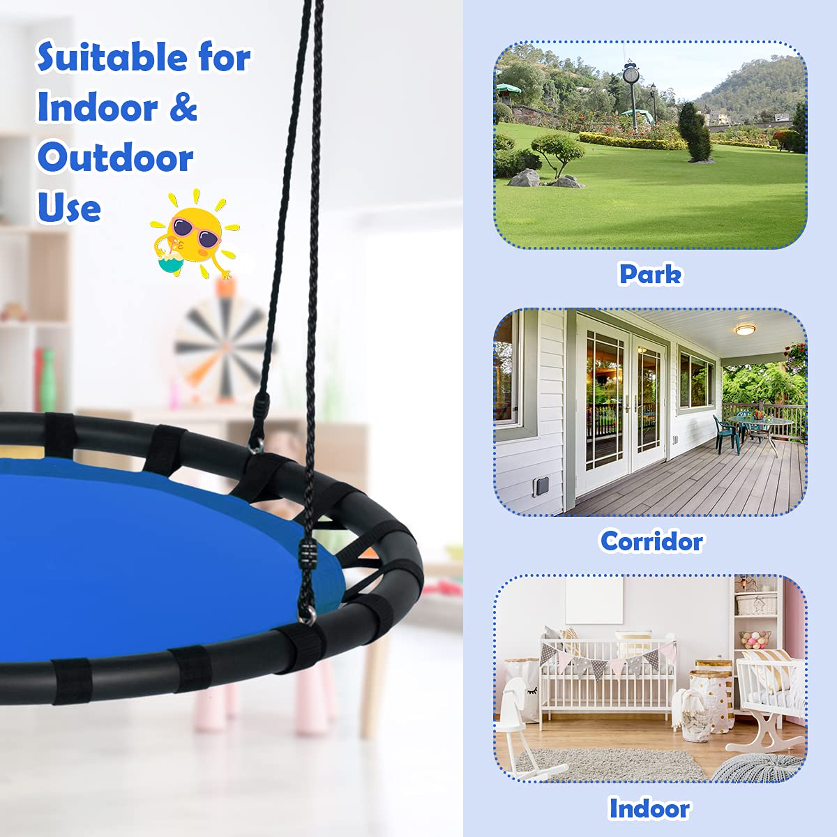 100cm Round Children Tree Swing Set with Adjustable Length Hanging Ropes