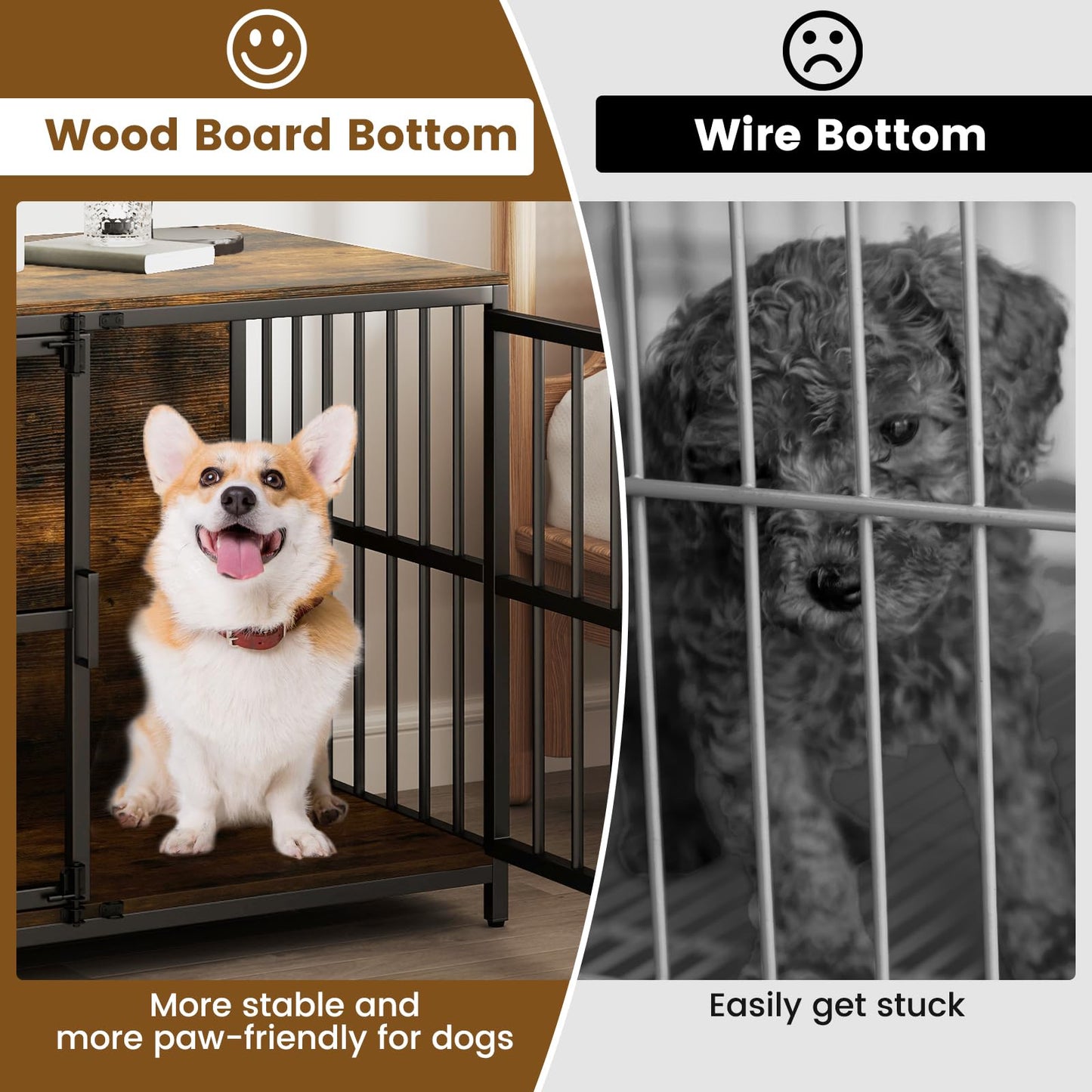 Wooden Indoor Dog Kennel with Lockable Double Doors for Small & Medium Sized Dogs