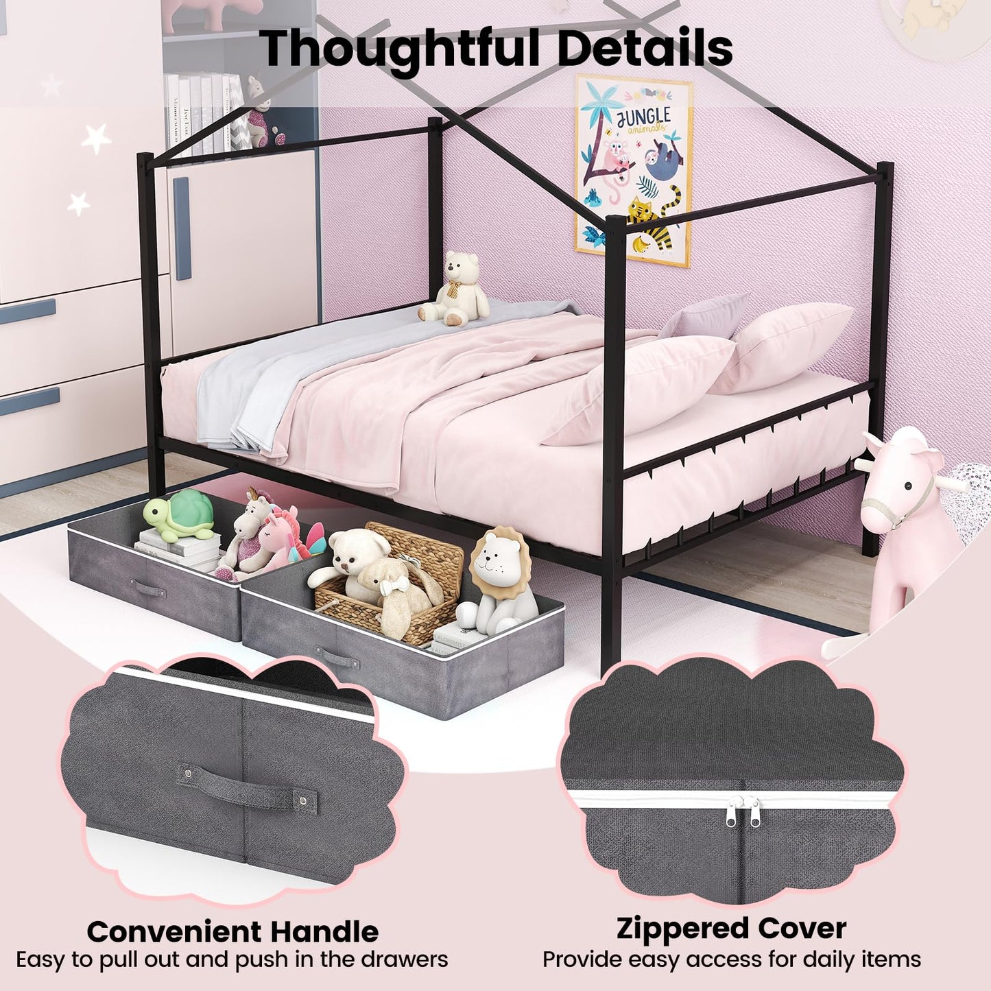 Double Size House Bed with 2 Drawers No Box Spring Needed