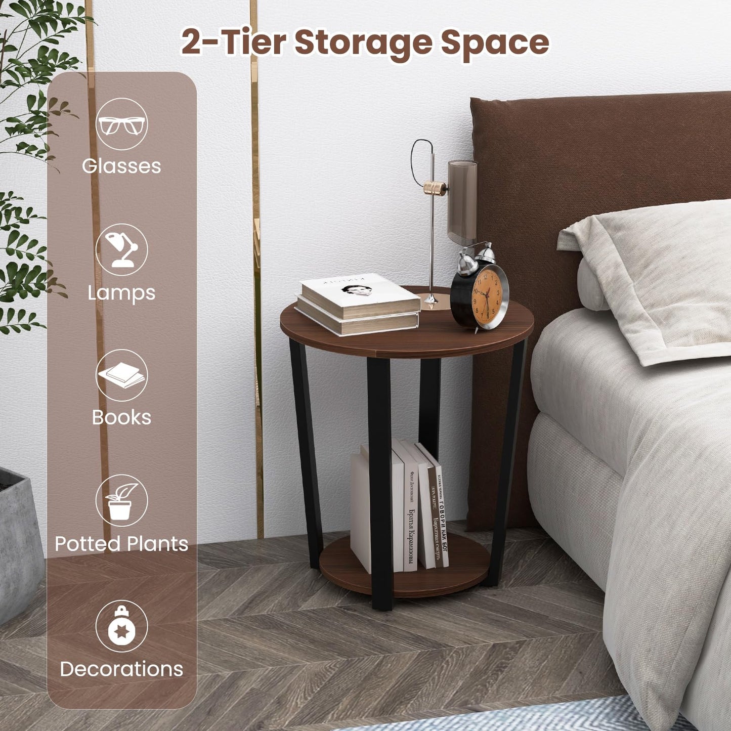2-Tier Accent Side Table with Open Shelf