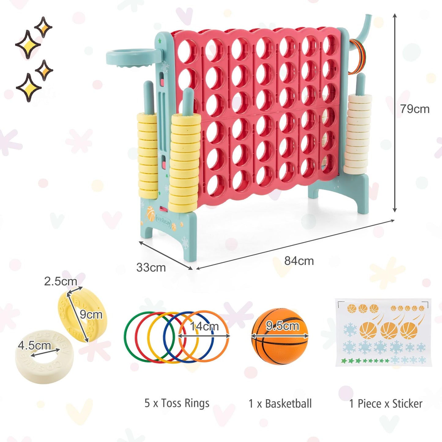 Upgraded 4 to Score Game Set with Basketball Hoop and Toss Ring for Kids and Adults