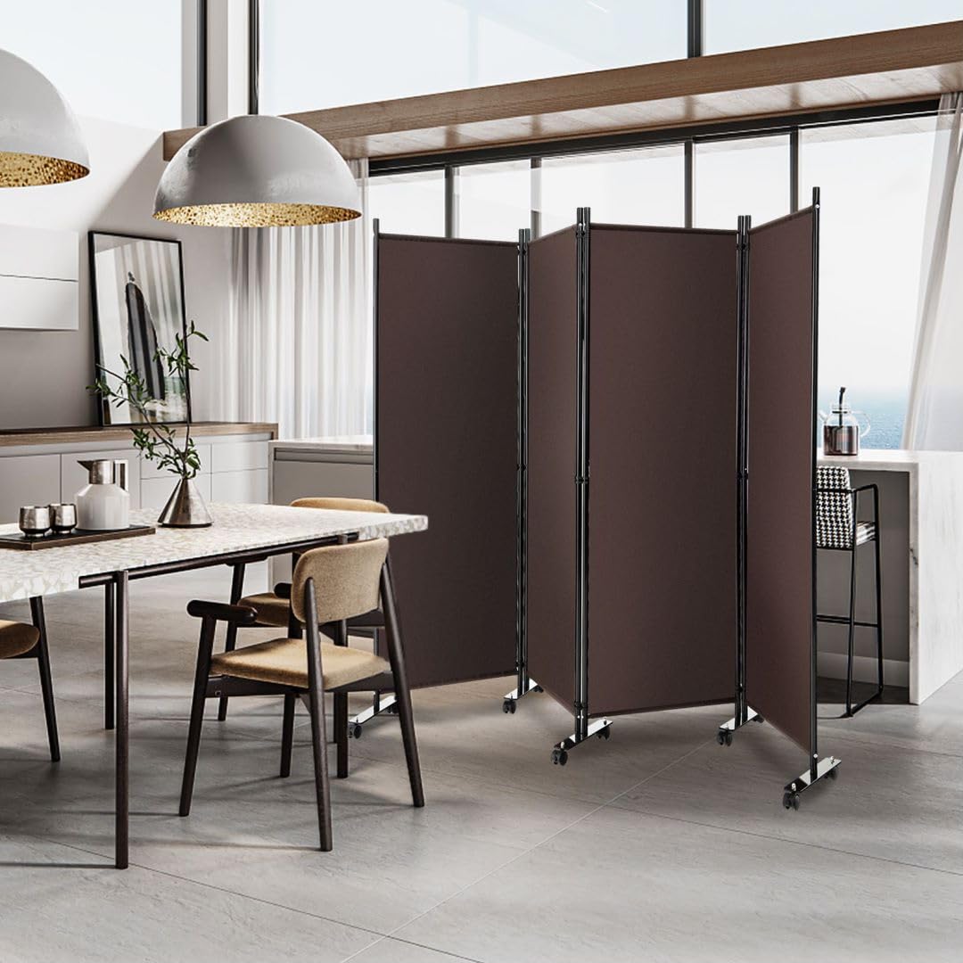 4 Panel Folding Room Divider with Wheels for Living Room Bedroom