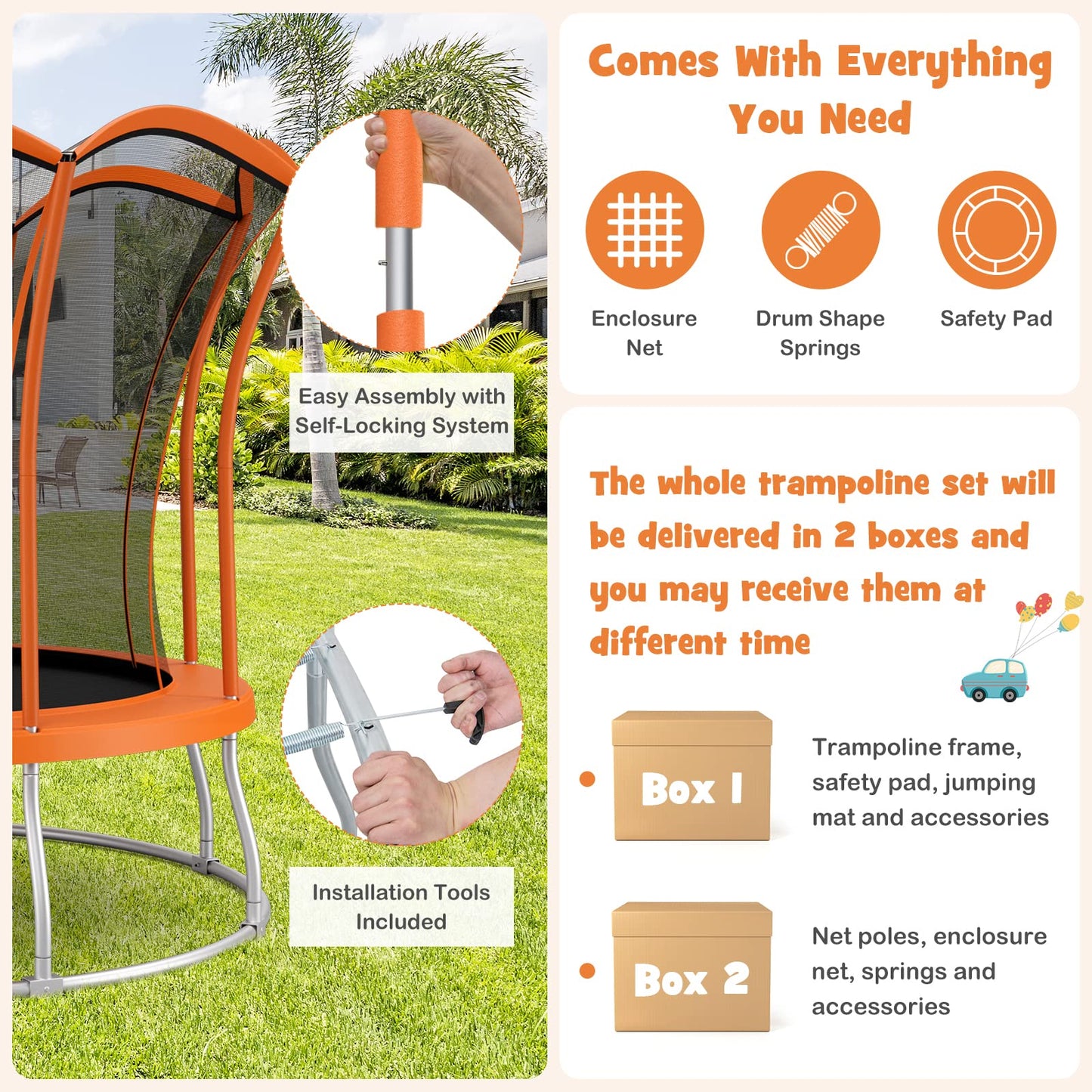 10FT Round Trampolines with Safety Enclosure Net