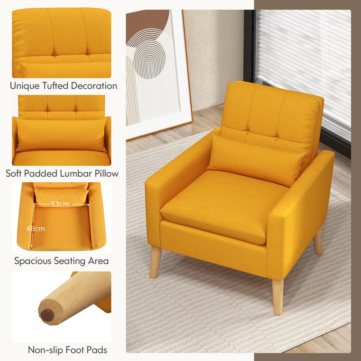 Mid-century Modern Accent Chair with Lumbar Pillow