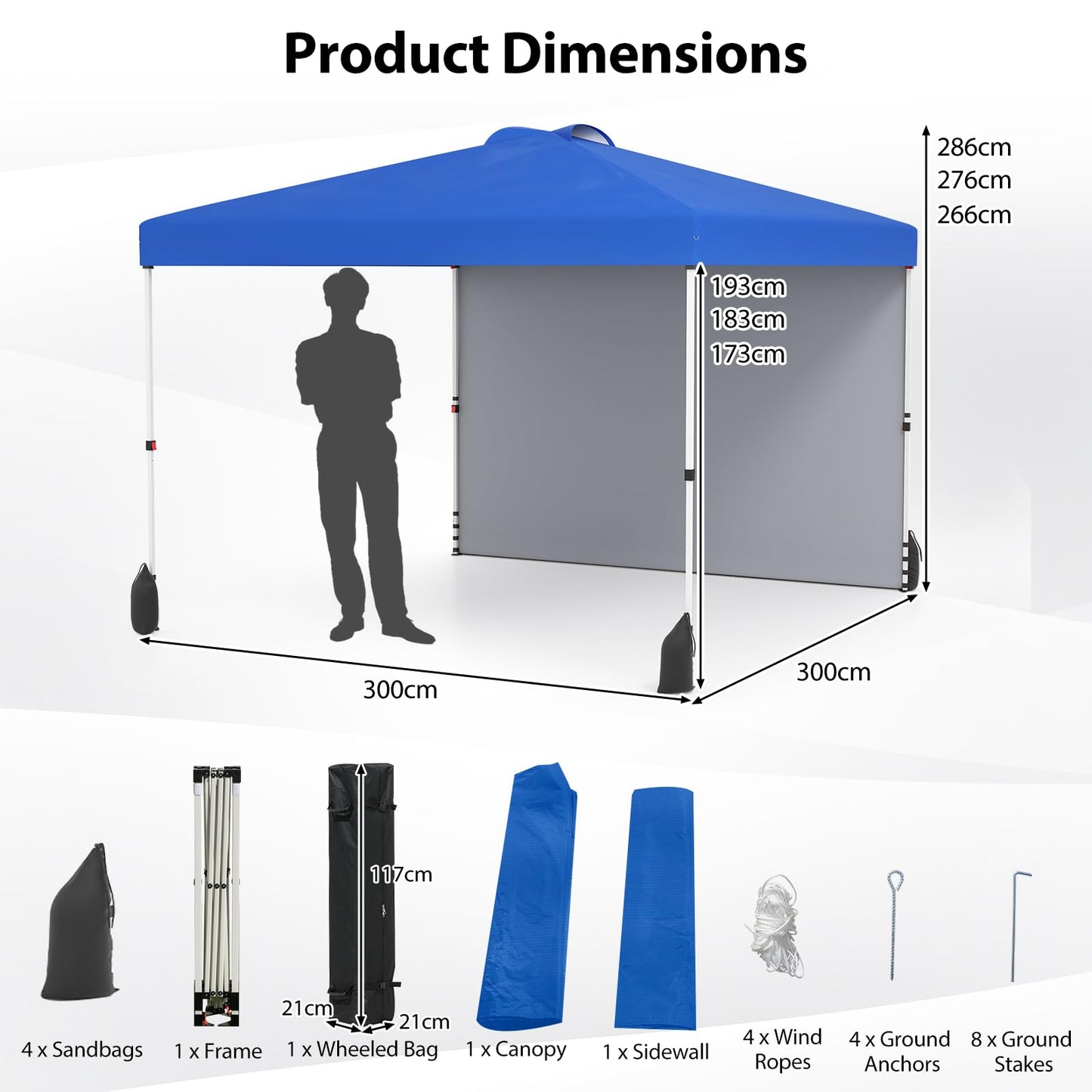 3 x 3 m Pop up Canopy Tent with 1 Sidewall Wheeled Bag