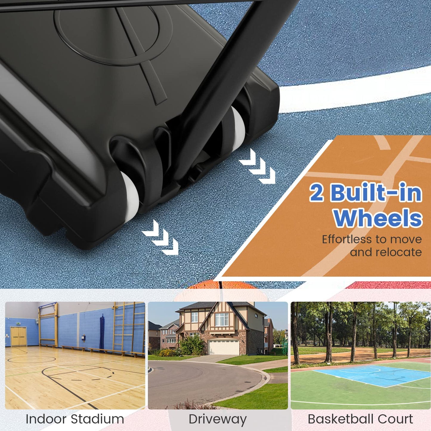10ft Basketball Backboard Hoop Net Set with Wheels