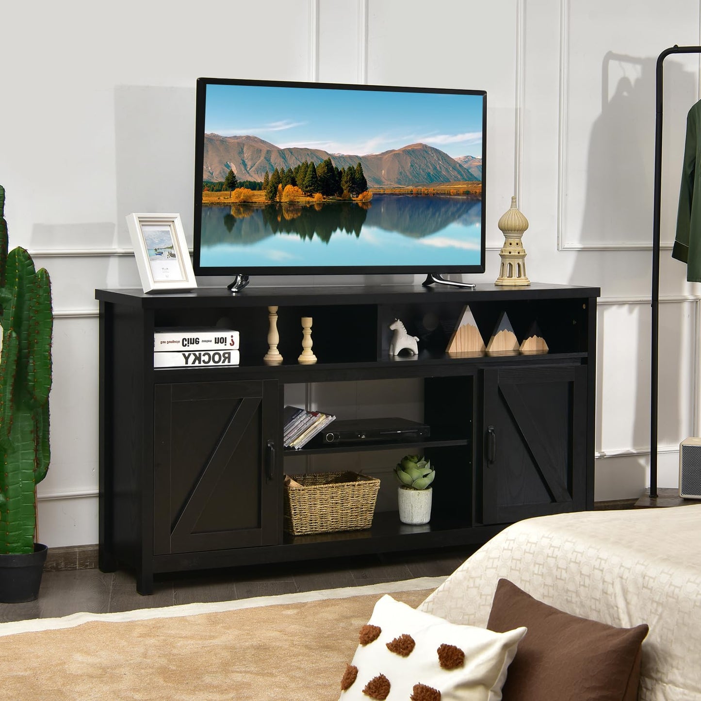 Modern Farmhouse TV Cabinet with Barn Doors for TVs Up to 65 Inches