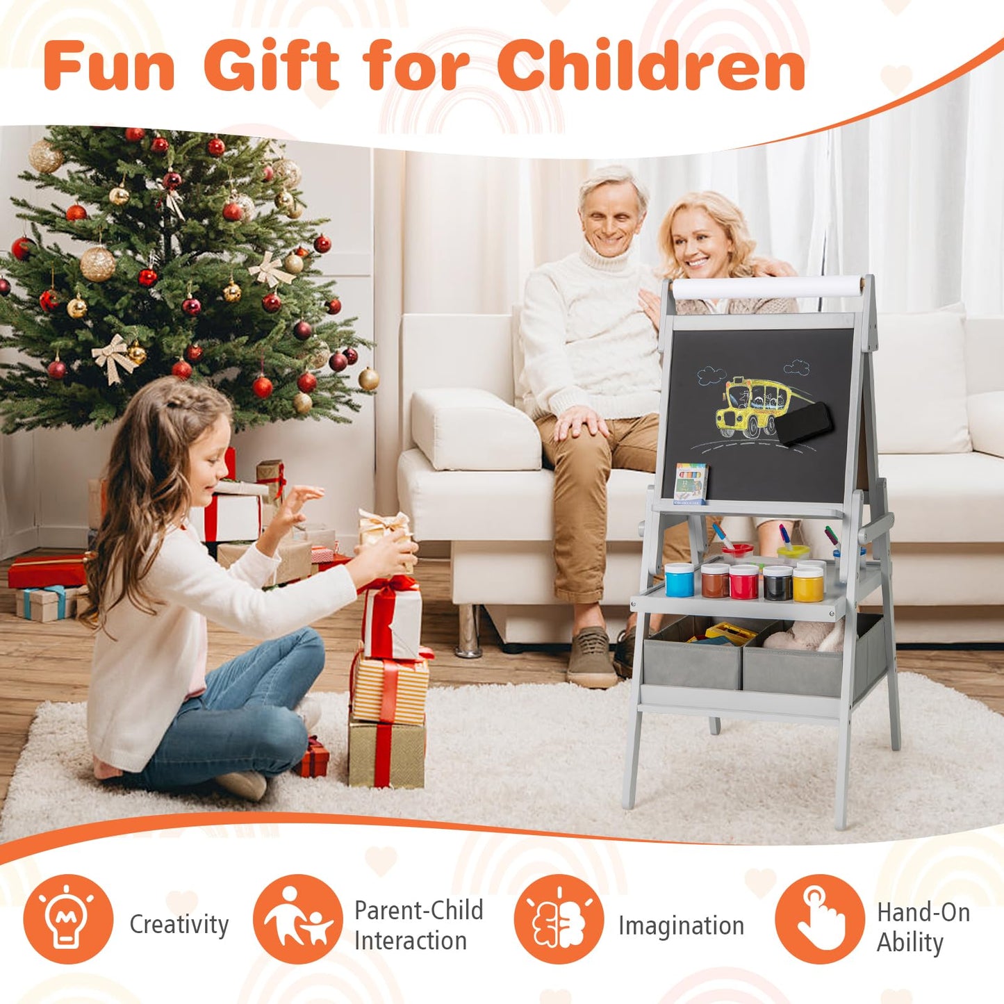 Double sided Kids Easel with Magnetic Whiteboard and Chalkboard