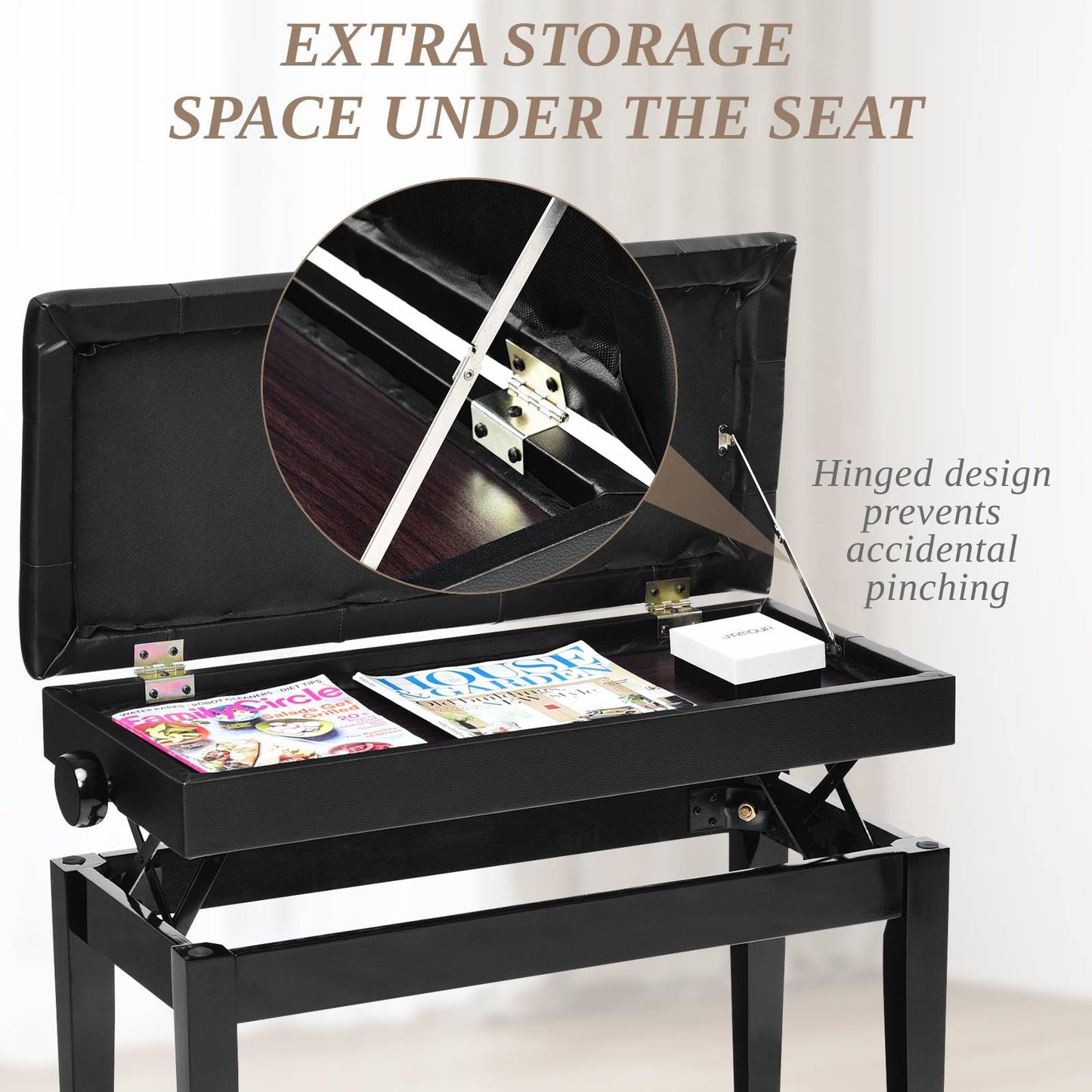 Height Adjustable Keyboard Duet Seat with Padded Cushion