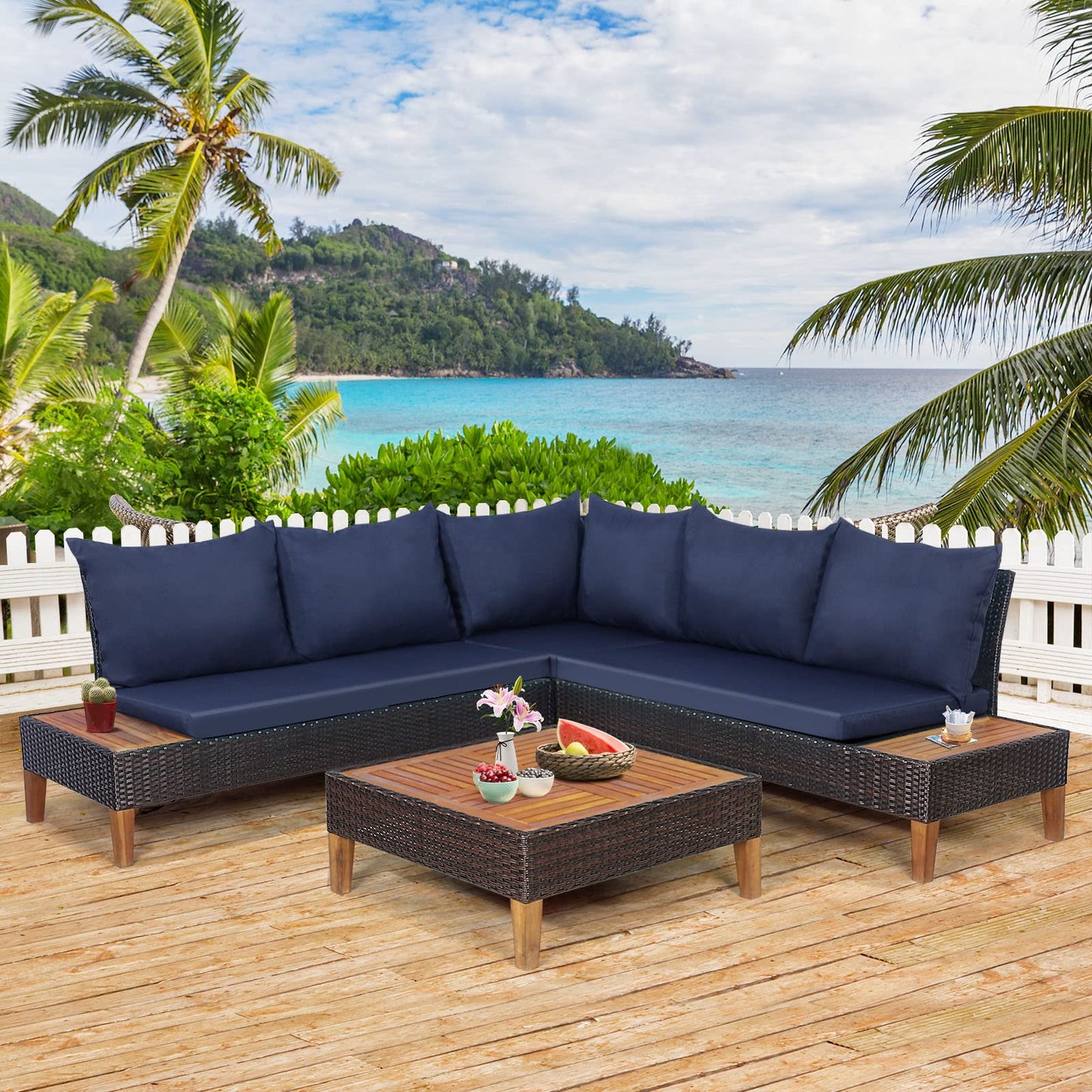 5 Seater Garden Rattan Corner Sofa Set