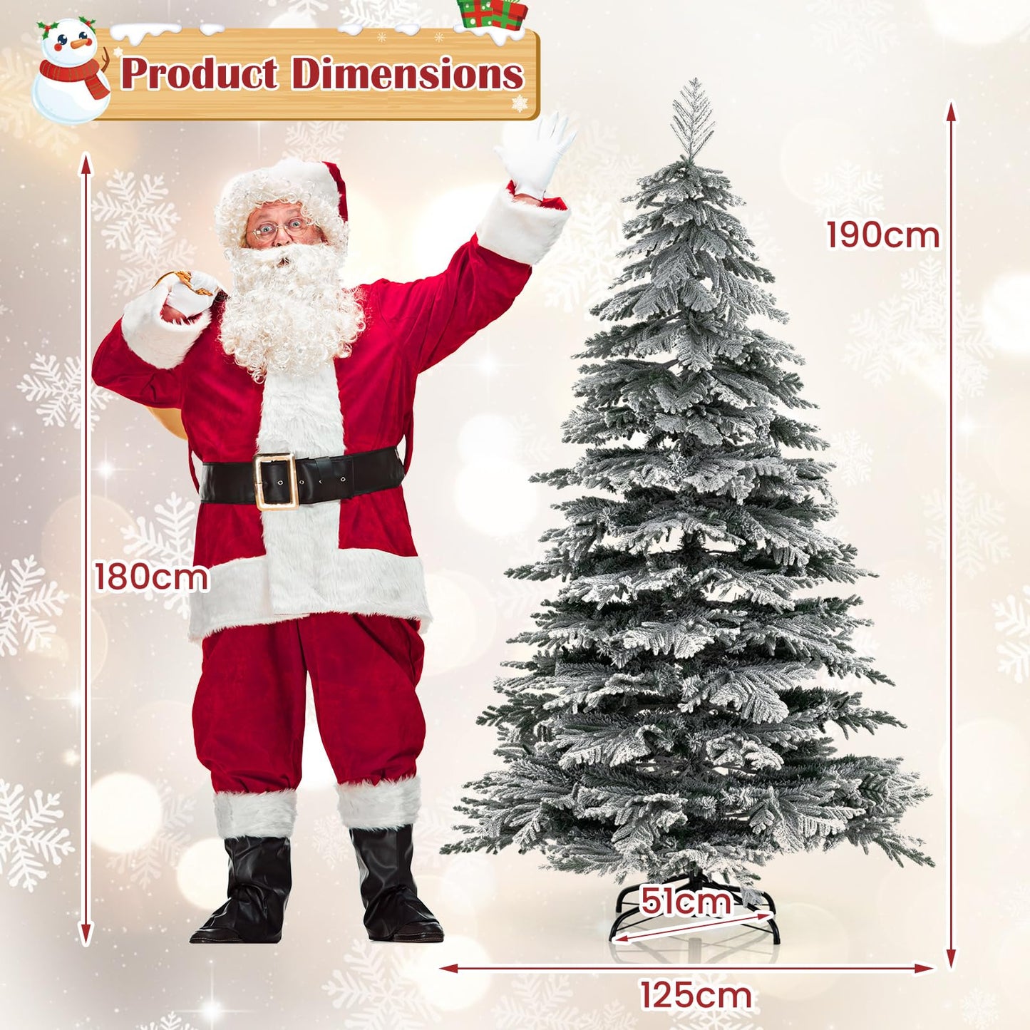 190CM Artificial Christmas Tree Hinged Holiday Tree with Lush Branch Tips