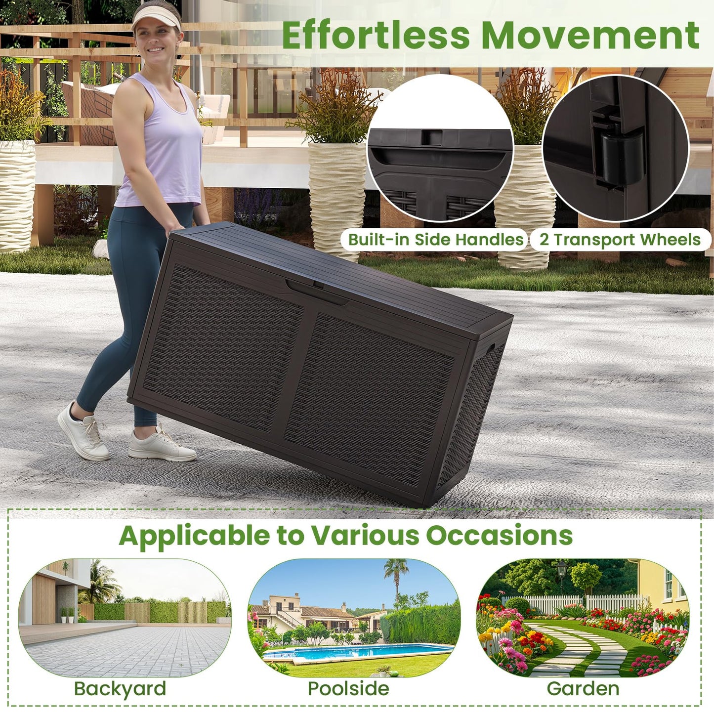 380L Resin Deck Box with Lockable Lid and Wheels