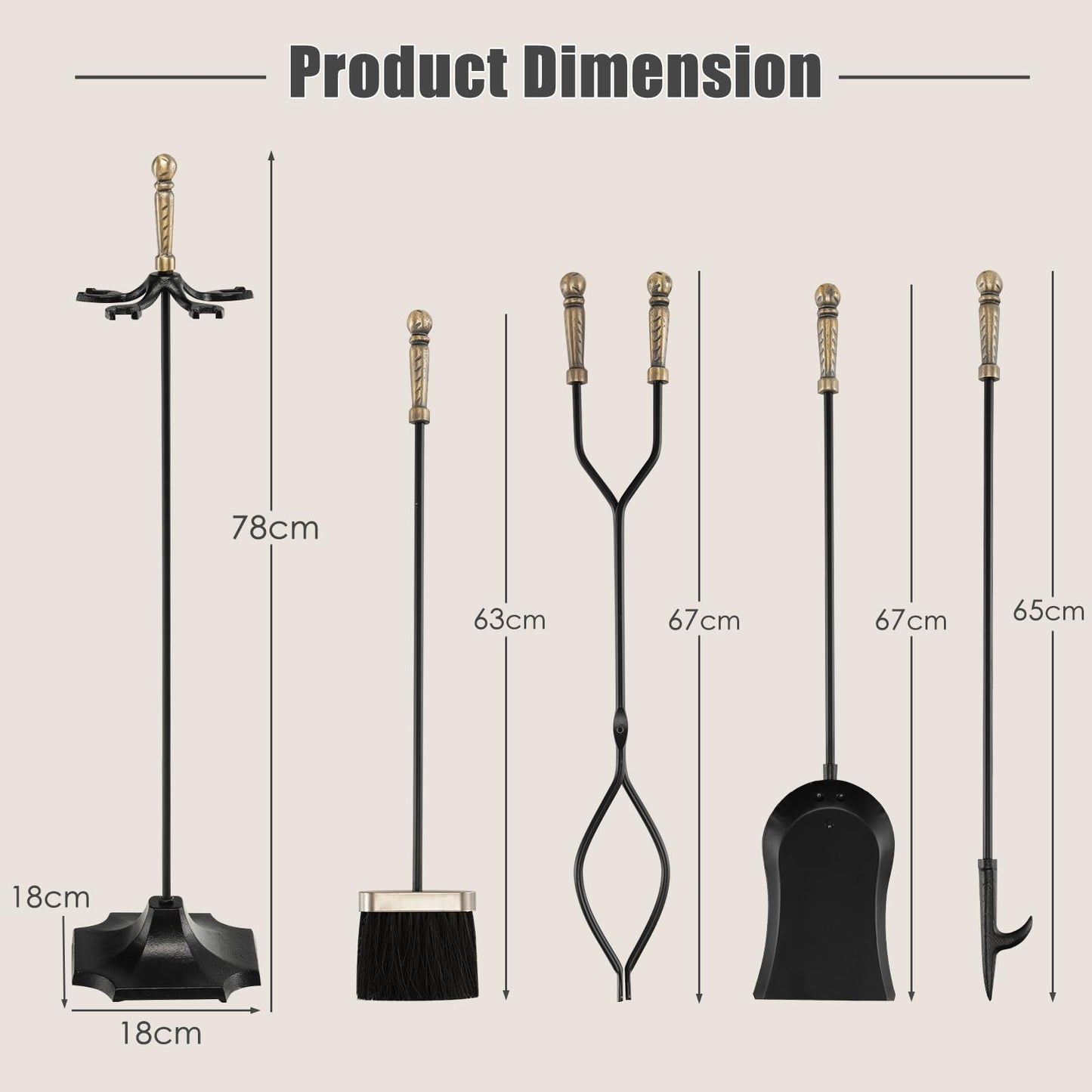 GiantexUK 5-Piece Fireplace Companion Set, Wrought Iron Fire Place Tools Set with Stand
