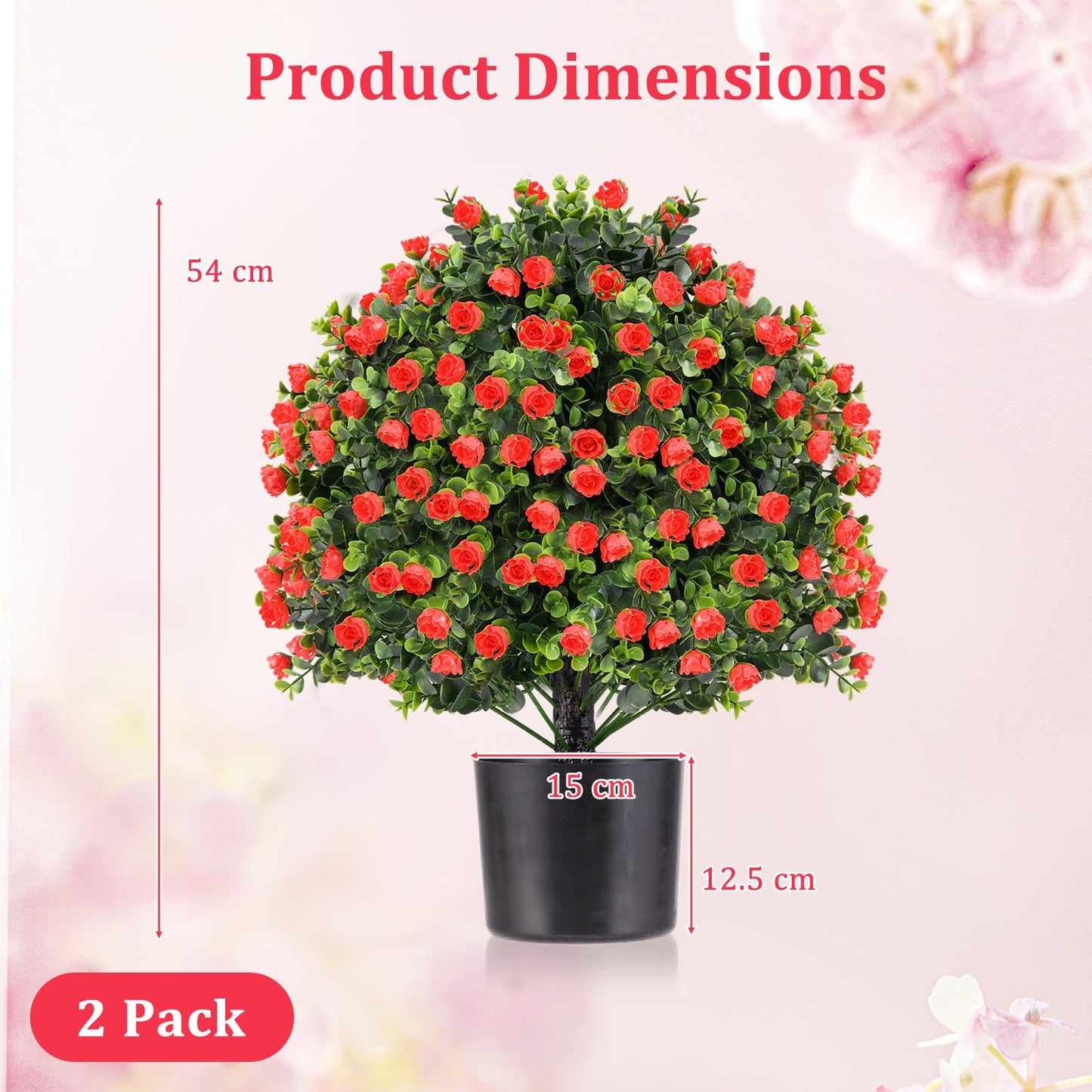 2 Pack Faux Shrub Bushes with Flowers and Plastic Nursery Pot